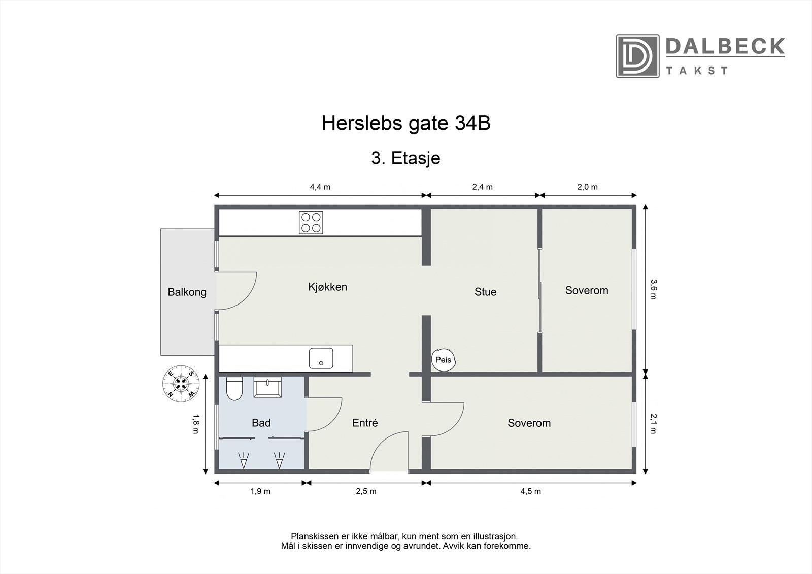 Vi starter med plantegningen. Leiligheten disponerer en kjellerbod på ca 5 m2, en loftsbod på ca 4,4 m2 gulvareal og en bod med adkomst fra felles trappeoppgang mellom 3.- og 4. etasje på ca 3,7 m2 som deles med en nabo. Galleribilde