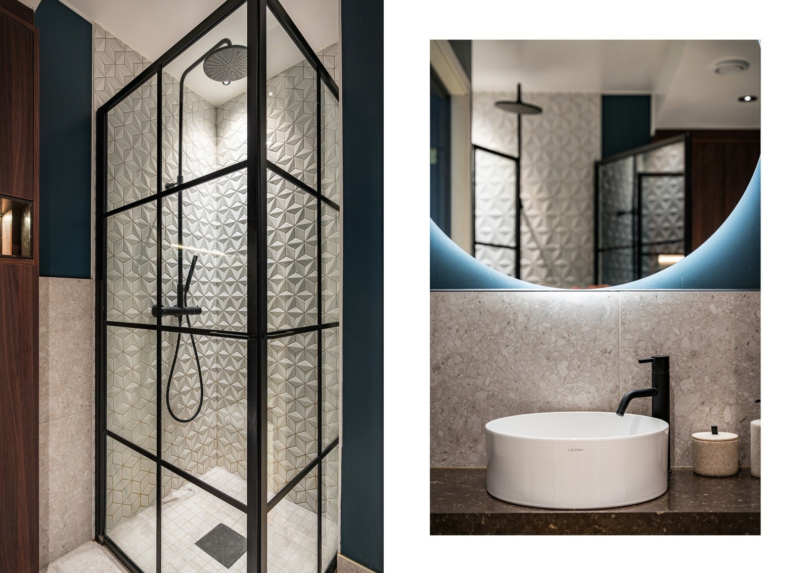 Det er nydelige fliser både på gulv, i dusjsonen og deler av veggene. Galleribilde