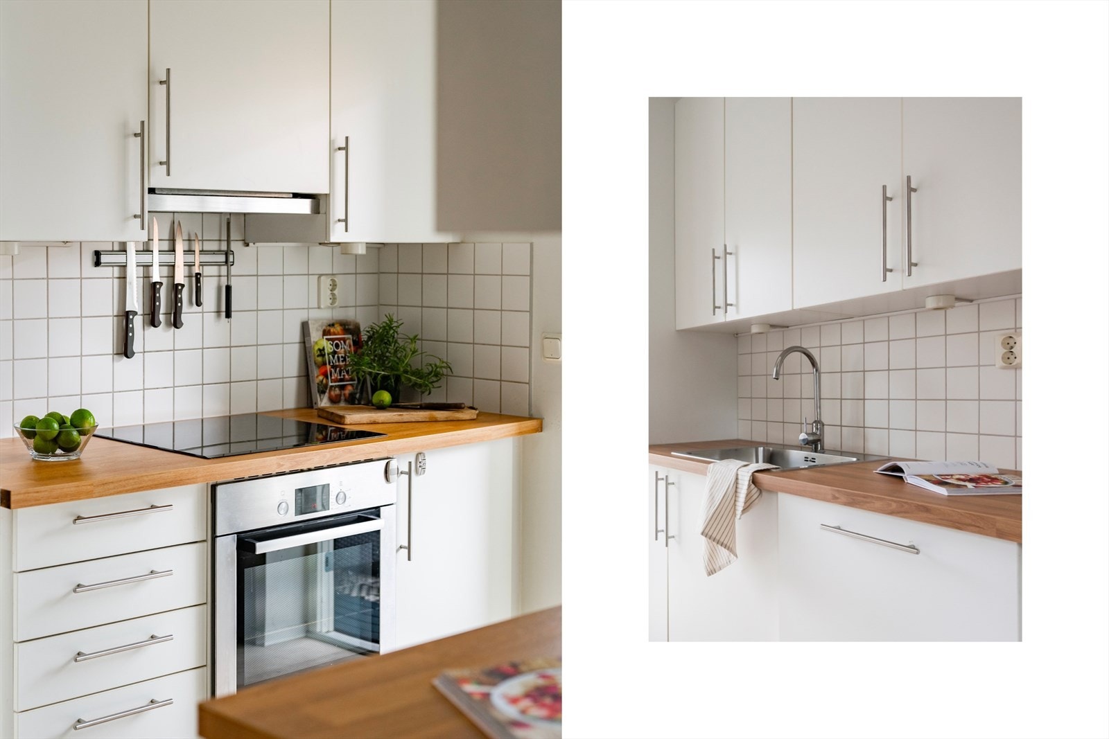 Kjøkkeninnredningen har integrert komfyr med induksjon platetopp og oppvaskmaskin. Ny benkeplate og oppvaskkum med rustfritt stål ble satt inn i juli 2024. Galleribilde