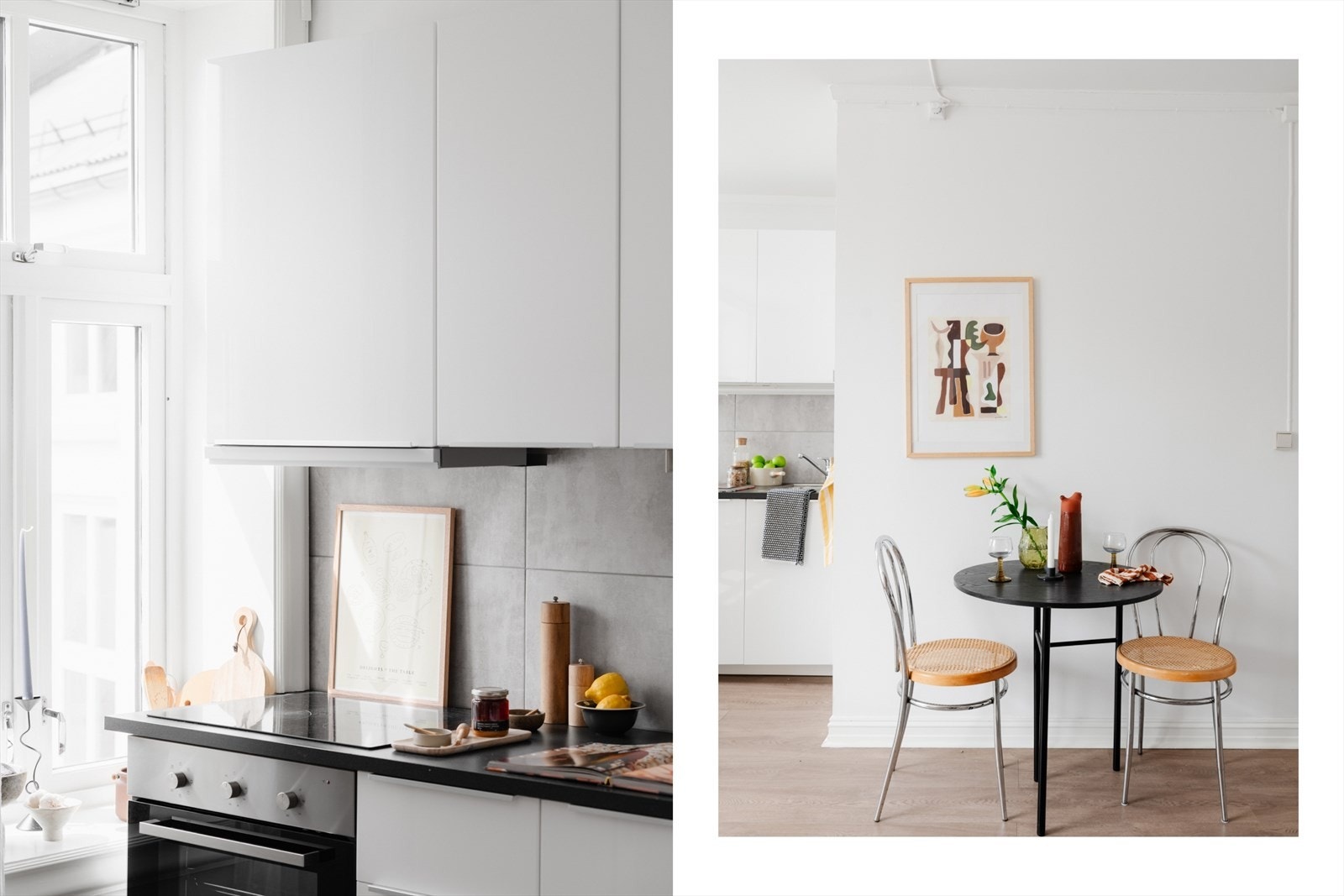 Spisegruppen finner sin naturlige plass og fungerer som et fint skille mellom kjøkken og stue. Galleribilde