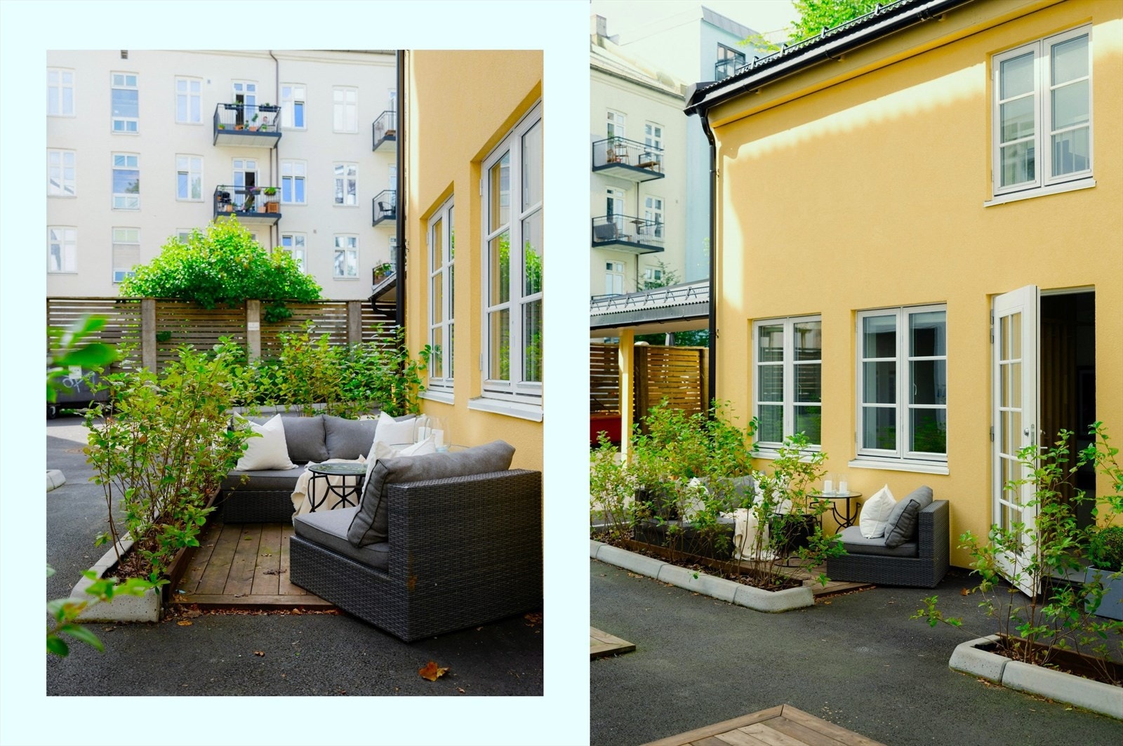 Boligen har egen inngang, og et hyggelig inngangsparti med platting hvor det er plass til utemøbler og flere gjester. Galleribilde