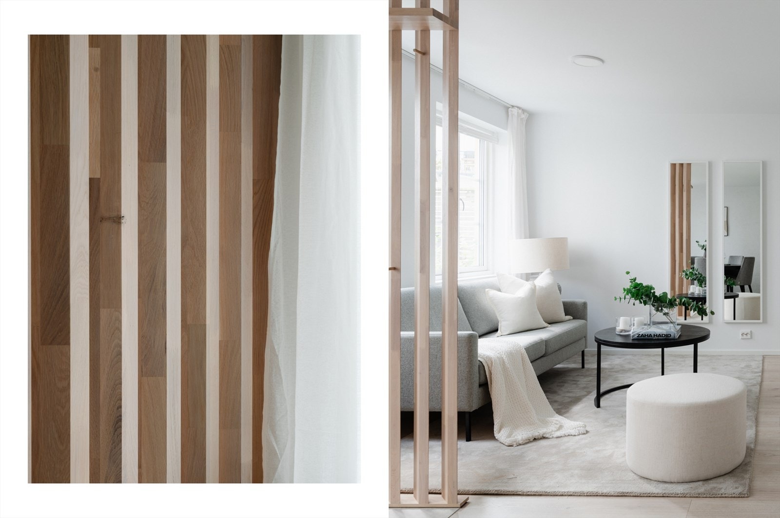 Boligen går over to plan, der første etasje utgjør et stort, åpent og sosialt allrom med naturlige soner for sofa- og TV-krok, spisegruppe og kjøkken. Galleribilde