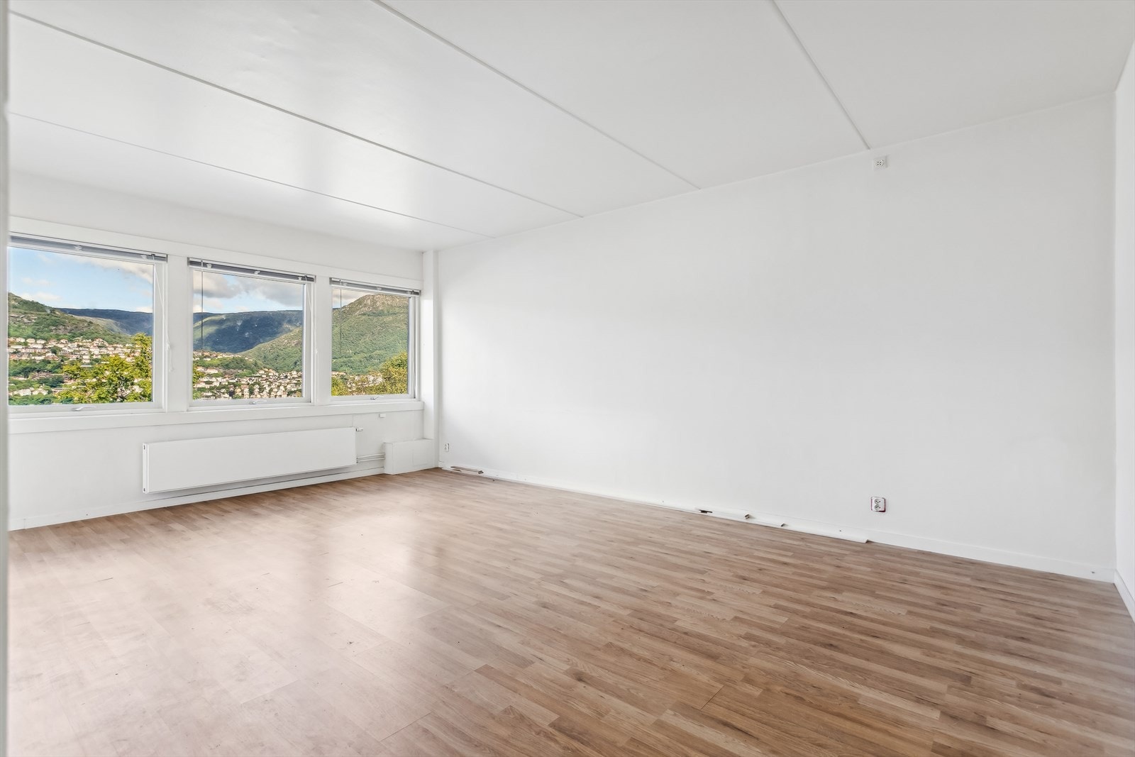 Leilighetens stue oppleves som lys og luftig. Her er det store vindusflater som gir godt med innslipp, og som lar deg nyte den fantastiske utsikten beliggenheten har å by på. Galleribilde