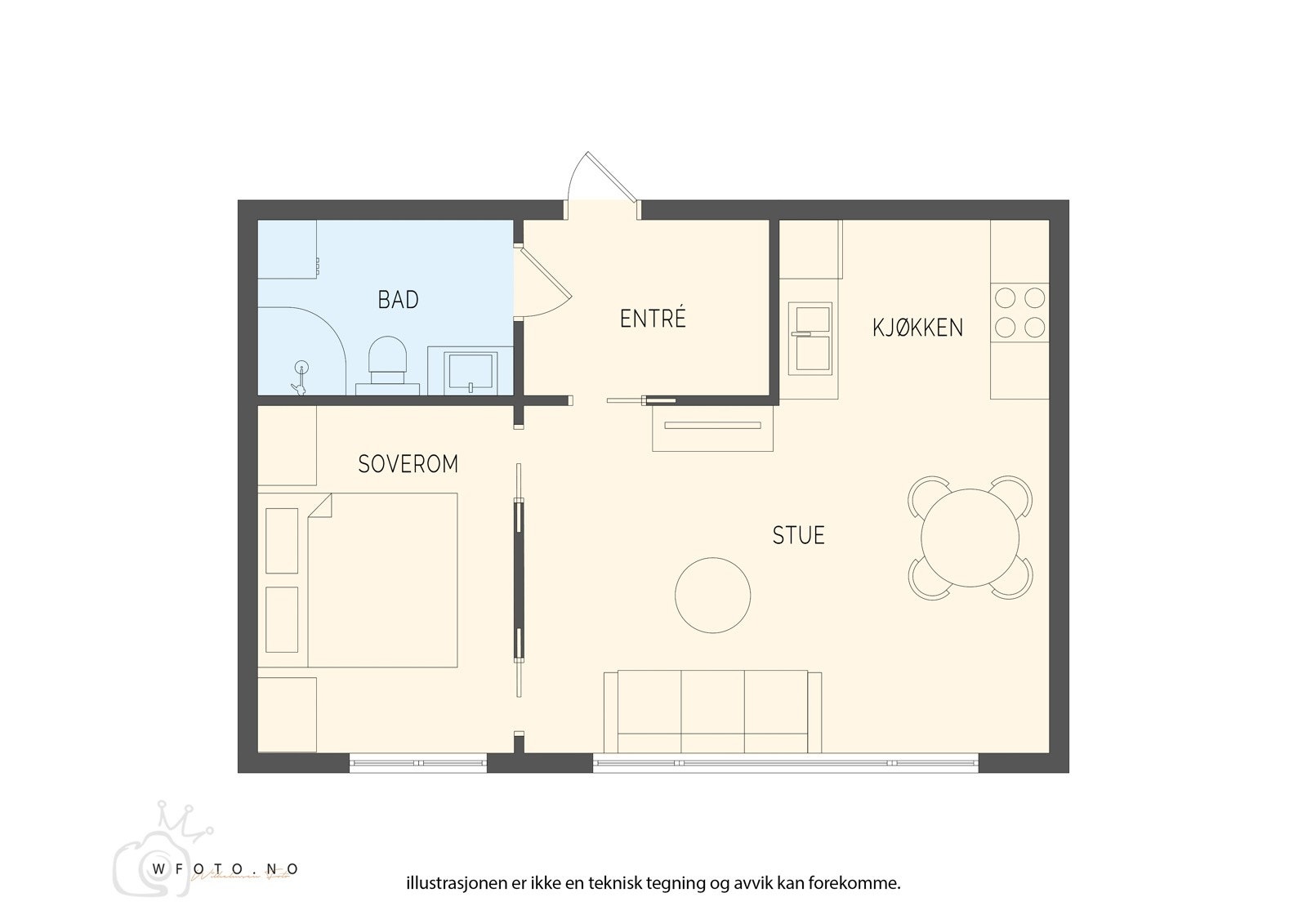 Arealeffektiv og funksjonell planløsning i 5.etasje. Det medfølger også en ekstern bod. Galleribilde