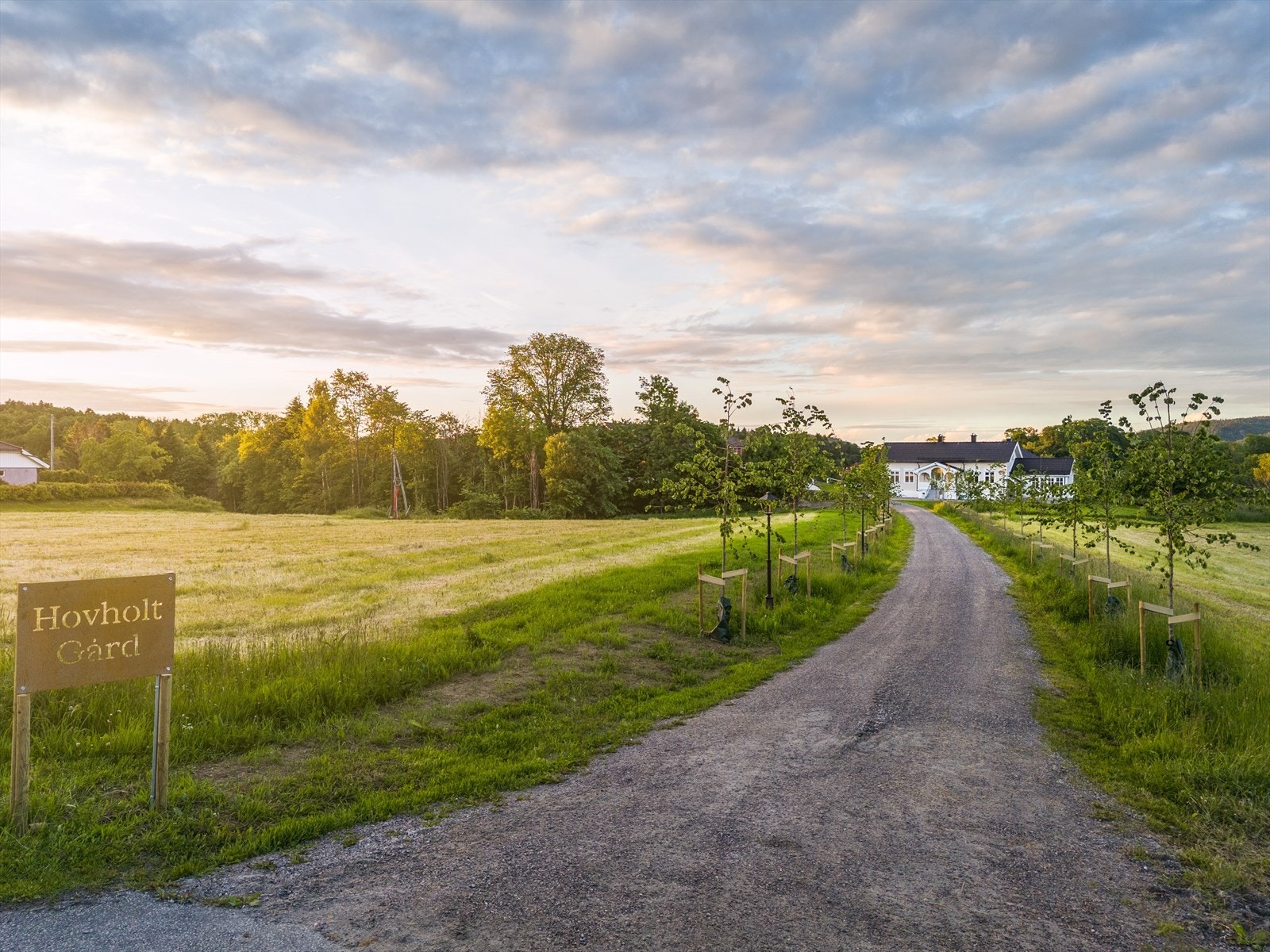 En vakker allé fører deg til det indre tunet, hvor bygningene danner et tradisjonelt og intimt tun med romslig gårdsplass. Galleribilde
