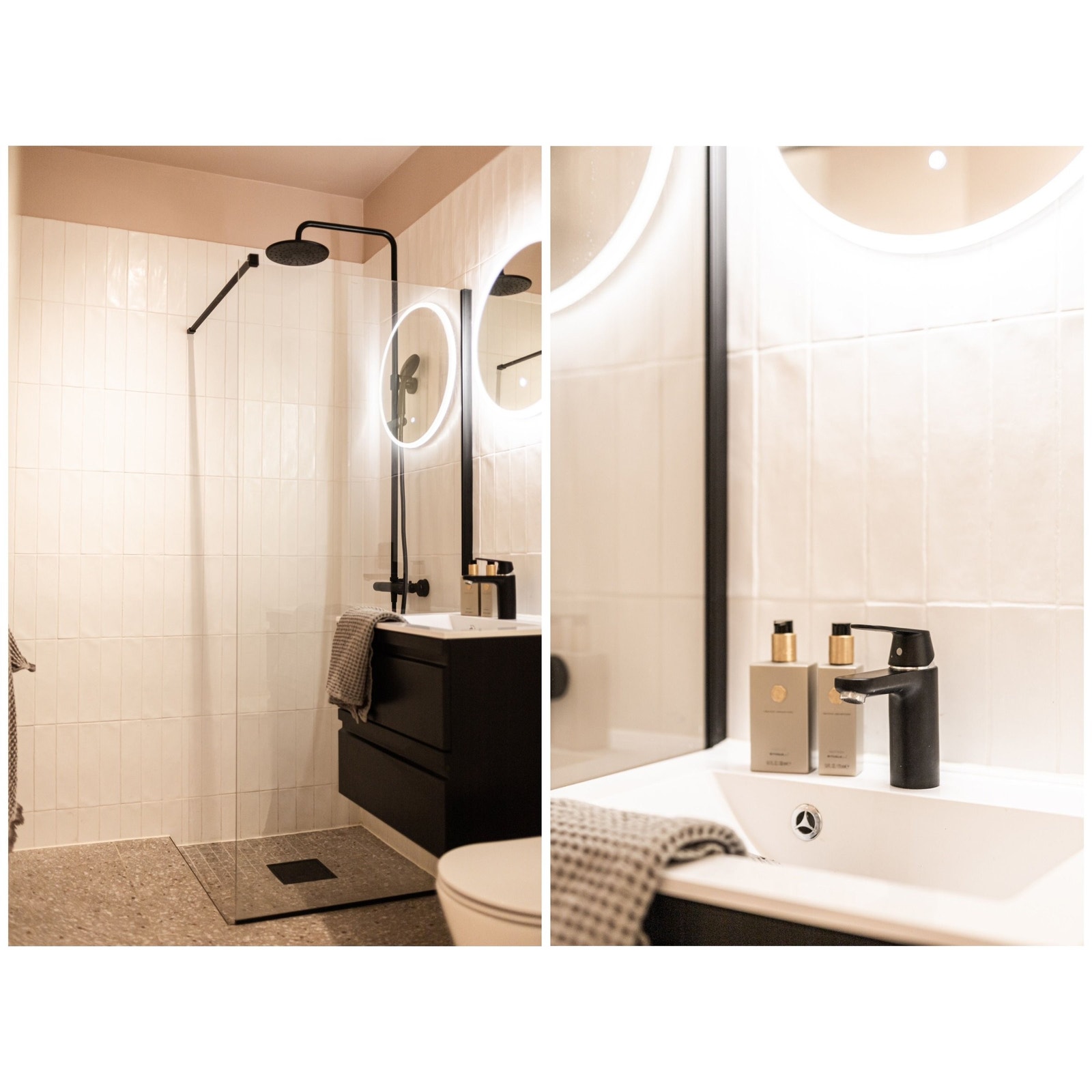 Badet er òg av samme eksklusive slag. Romslig dusj og varmekabler i gulv. Galleribilde