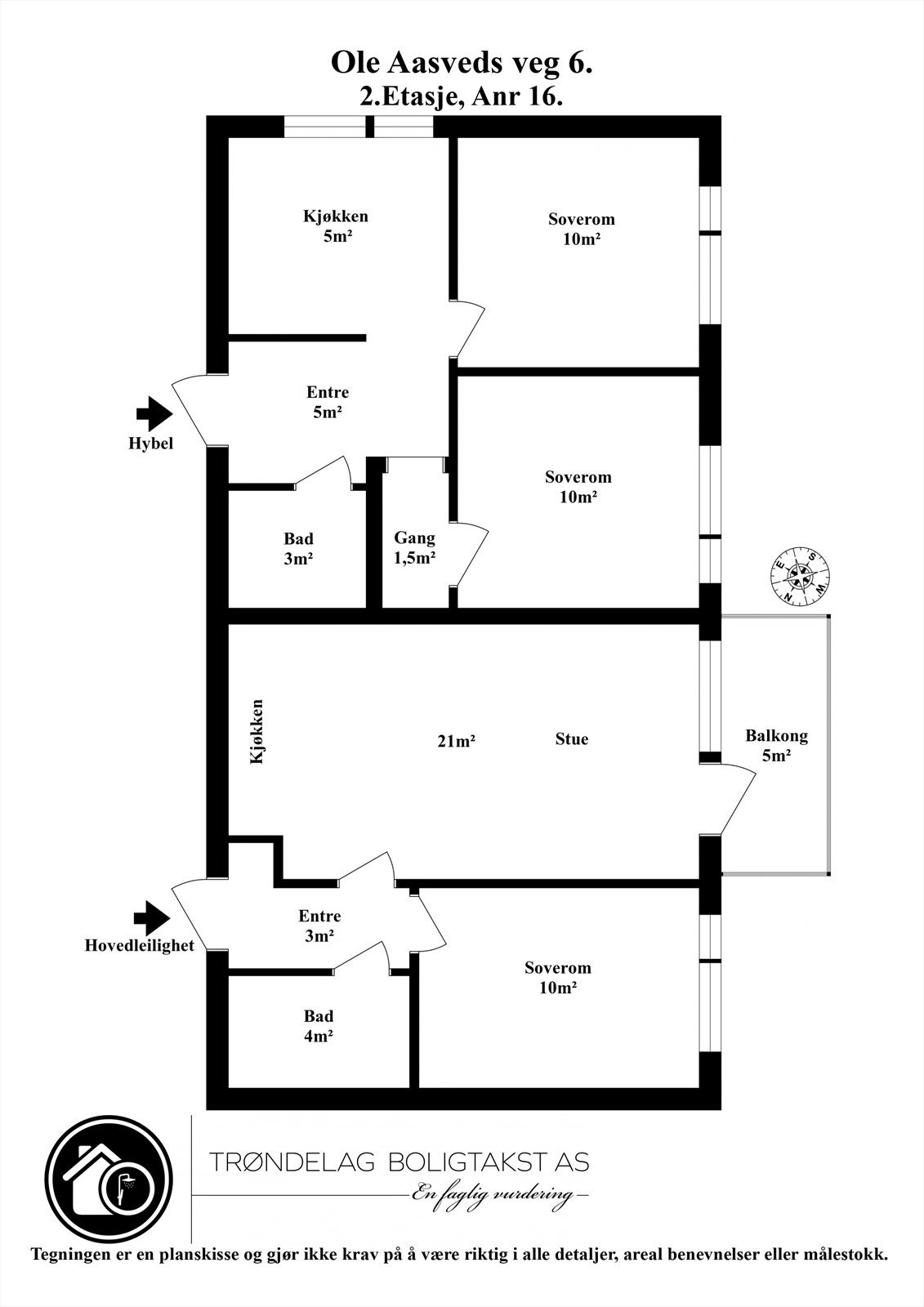 Planskisse for leiligheten i 2. etasje. Galleribilde