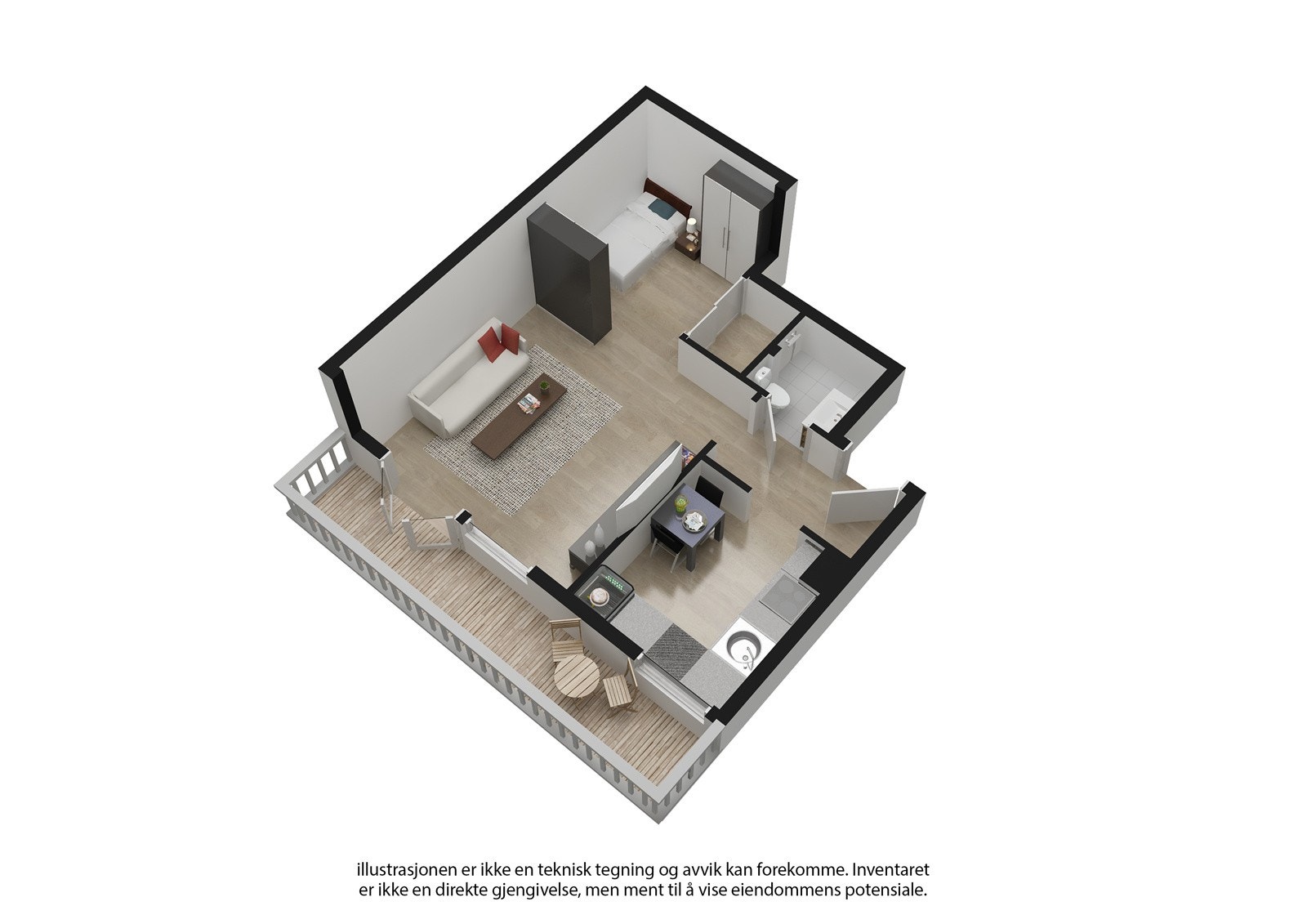 3D plantegning - avvik kan forekomme. Galleribilde