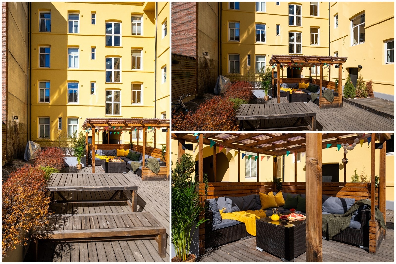 - I regi av borettslaget ble det bygget en hyggelig og skjermet platting i bakgården med gode grillmuligheter - Galleribilde