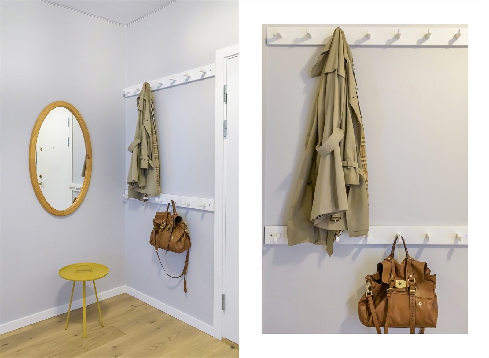 Innbyende entré med god plass til å henge fra seg yttertøy. Galleribilde