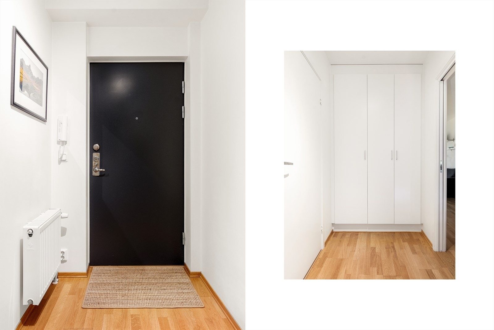 Innbyende entré med god plass til å henge fra seg yttertøy og sko. Galleribilde