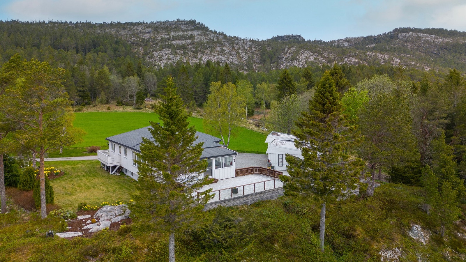 Dronebilde over eiendommen og nærmiljøet Galleribilde