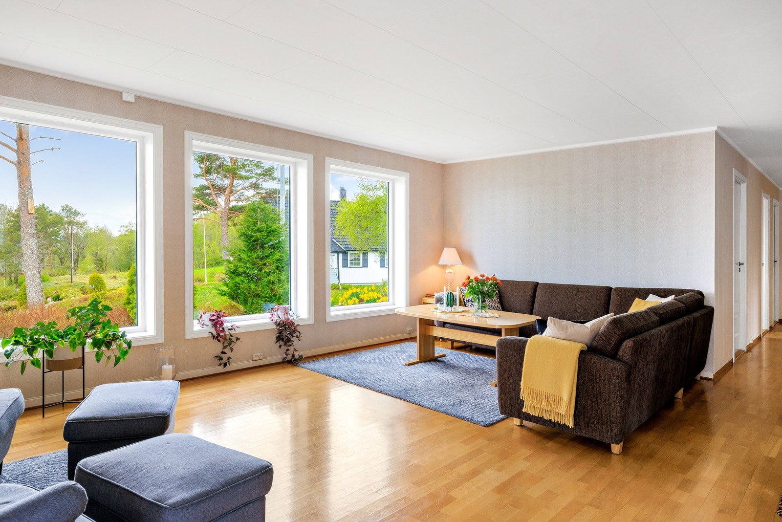 Romslig stue med lyse og fine overflater Galleribilde