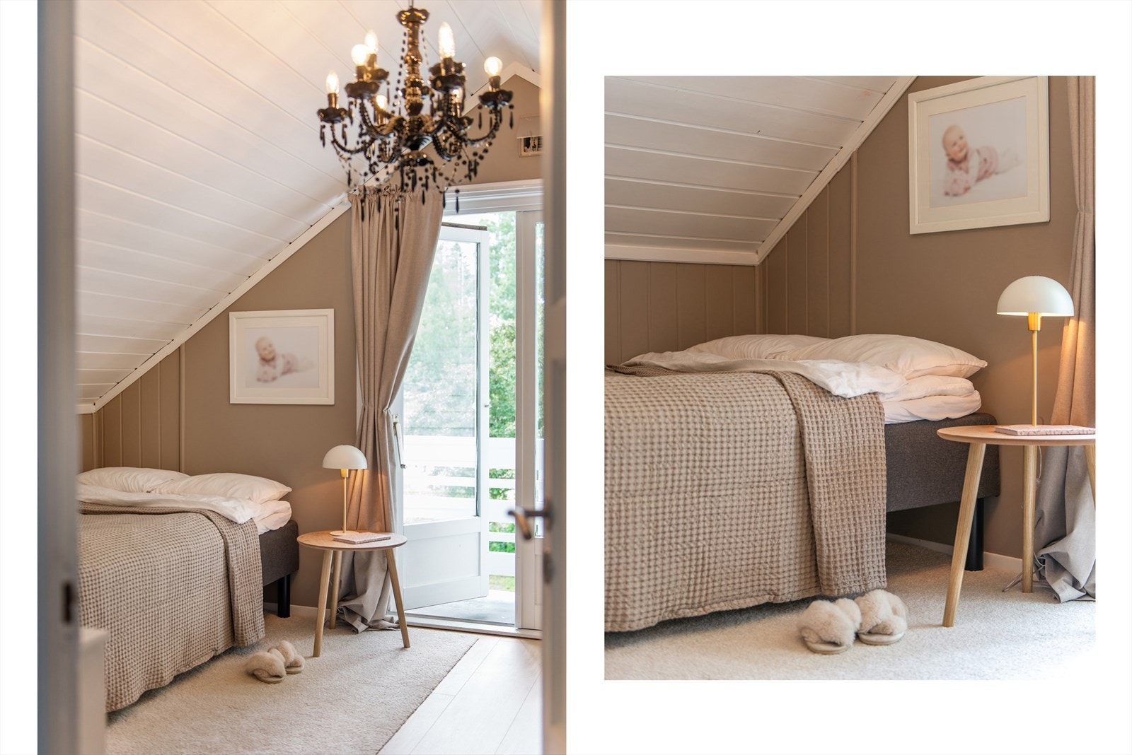 Soverommene oppe er romslige og malt i en behagelig farge Galleribilde