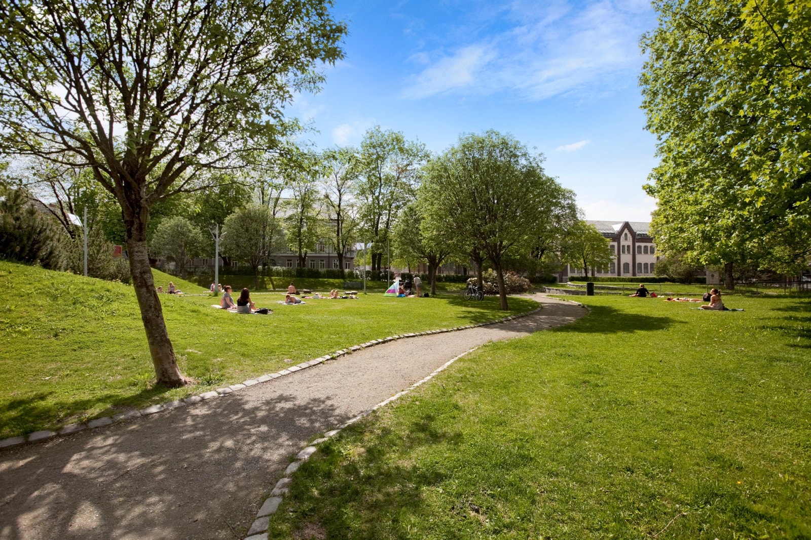 Den flotte bydelsparken Lademoparken ligger rett ovenfor bygården. Parken er hyggelig beplantet og er et populært sted å nyte godværsdagene på. Galleribilde