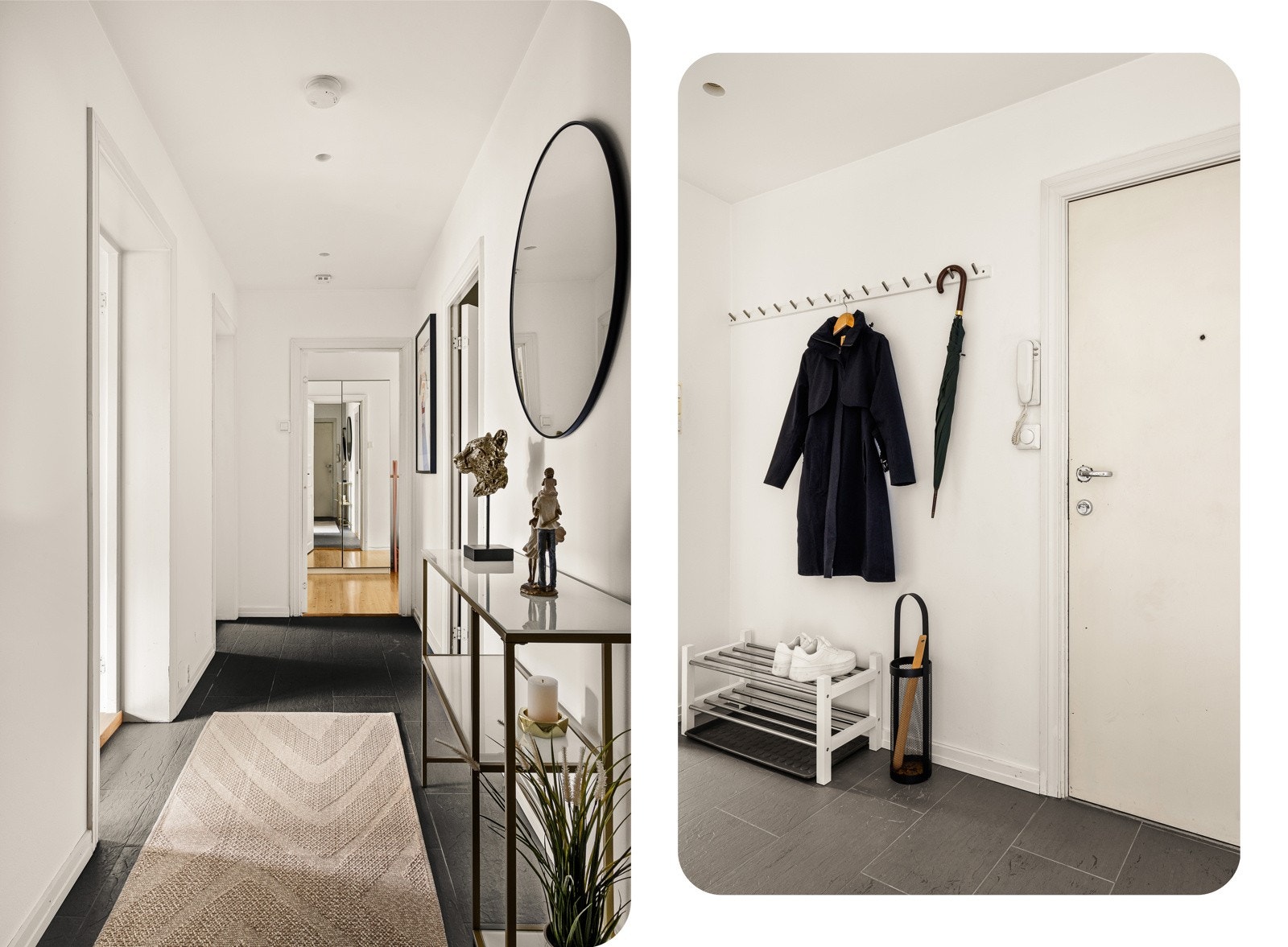 Man blir ønsket velkommen inn i en lys entré. Her er det god plass til å henge fra seg yttertøy og skotøy. Galleribilde