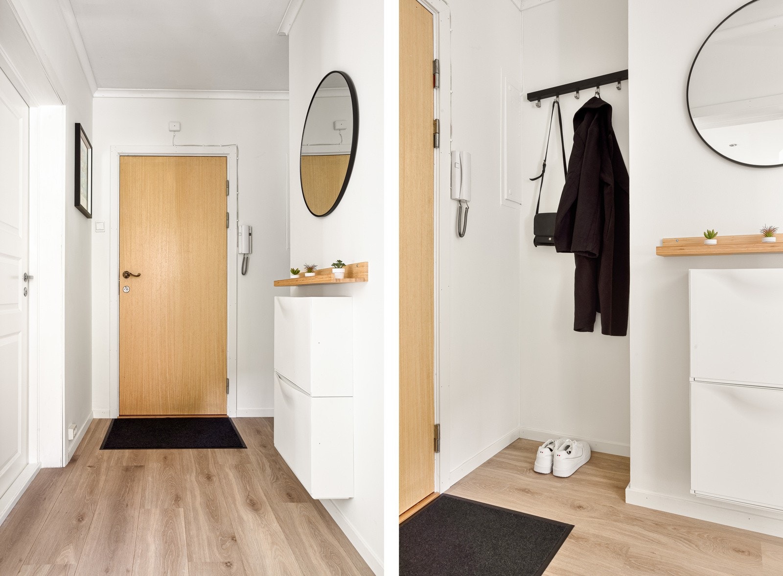 Entréen er lys og trivelig, med plass til å henge fra seg sko- og yttertøy. Galleribilde
