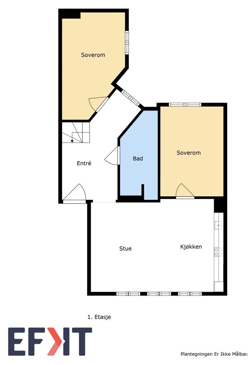 Alternativ plantegning med et tredje soverom og åpen stue/kjøkken- løsning Galleribilde