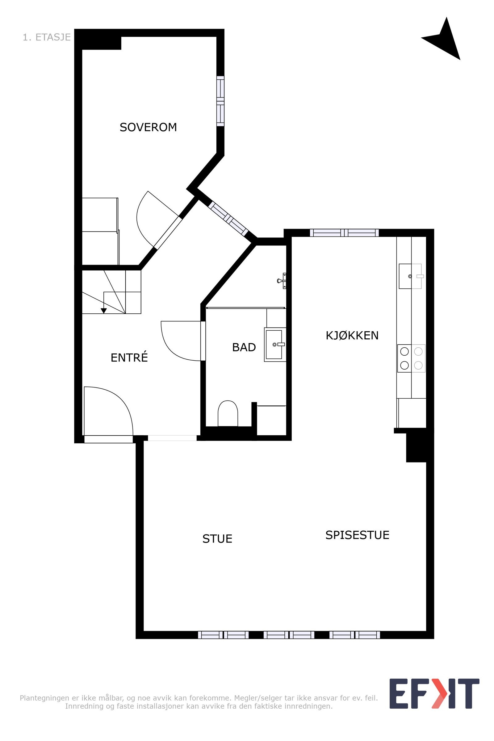 3 etg.: Plantegning hovedetaasjen | I tillegg disponerer leiligheten en bod i kjelleretasjen Galleribilde