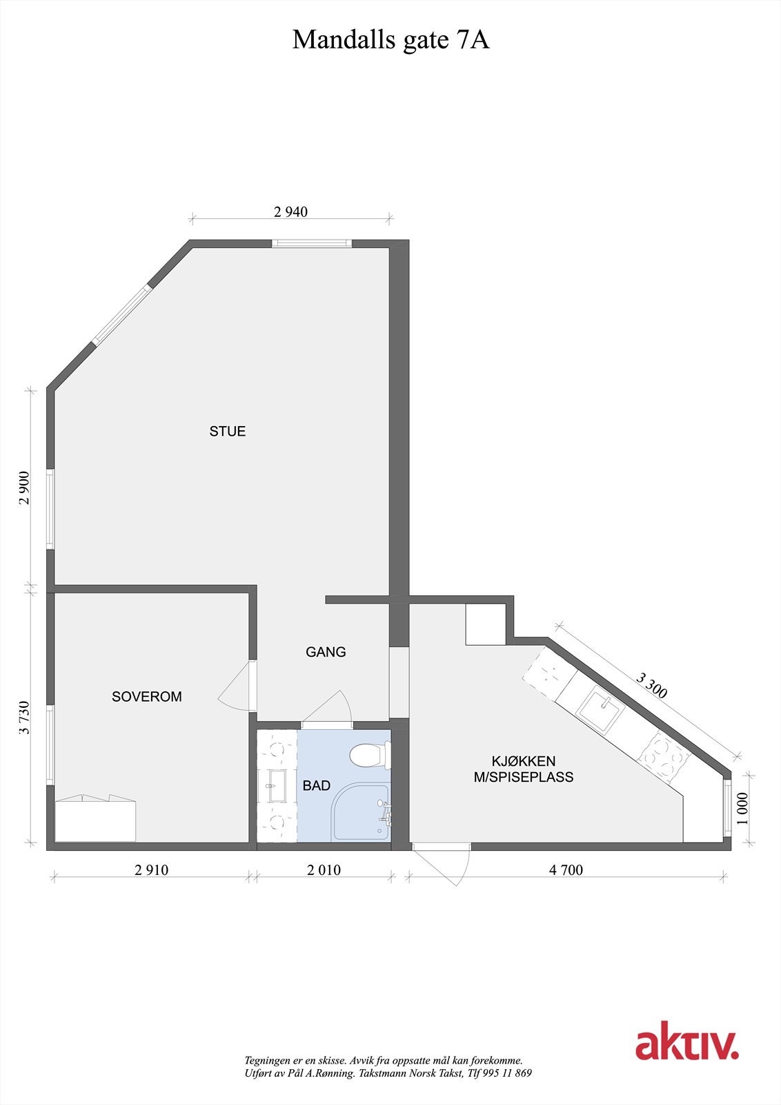 Utover leilighetens interne areal disponerer leiligheten en loftsbod på 3,7 m2 og en kjellerbod på ca 5,6 m2 gulvareal med takhøyde på ca 1,70 m. Galleribilde