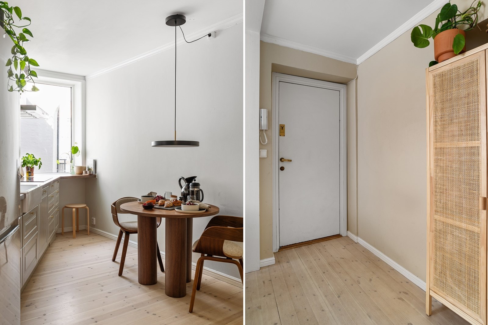 Velkommen inn! Her kan knaggrekke for yttertøy monteres på vegg og sko plasseres langs veggen eller i en garderobeløsning tilpasset nisjen i veggen. Galleribilde