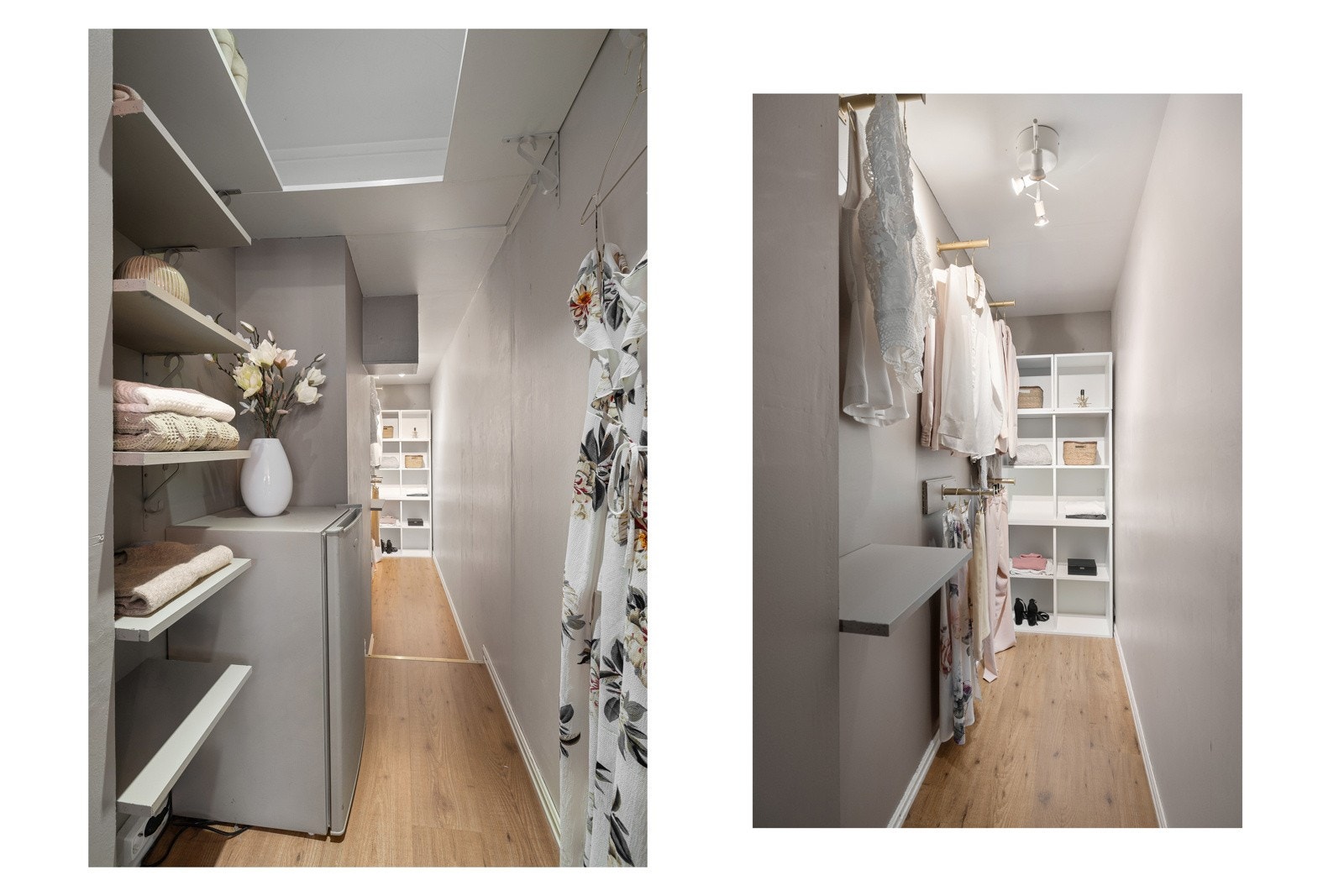 Bod/walk-in-closet med god plass til klær og ulike oppbevaringsløsninger. Galleribilde