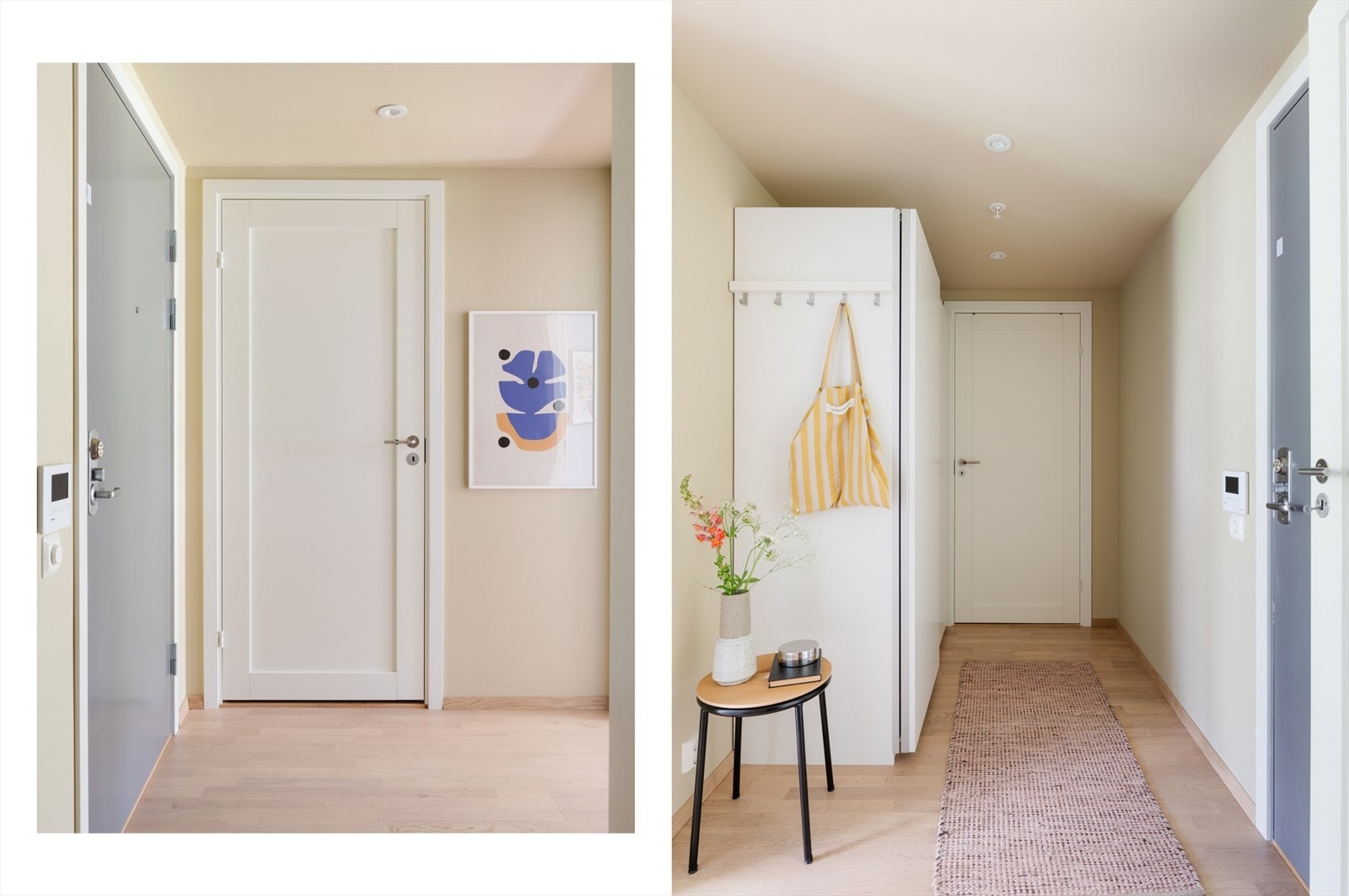 En hyggelig entré ønsker deg velkommen! Her er det god plass til garderobeløsning for oppbevaring av sko, yttertøy etc. LED downlights i himling. Galleribilde
