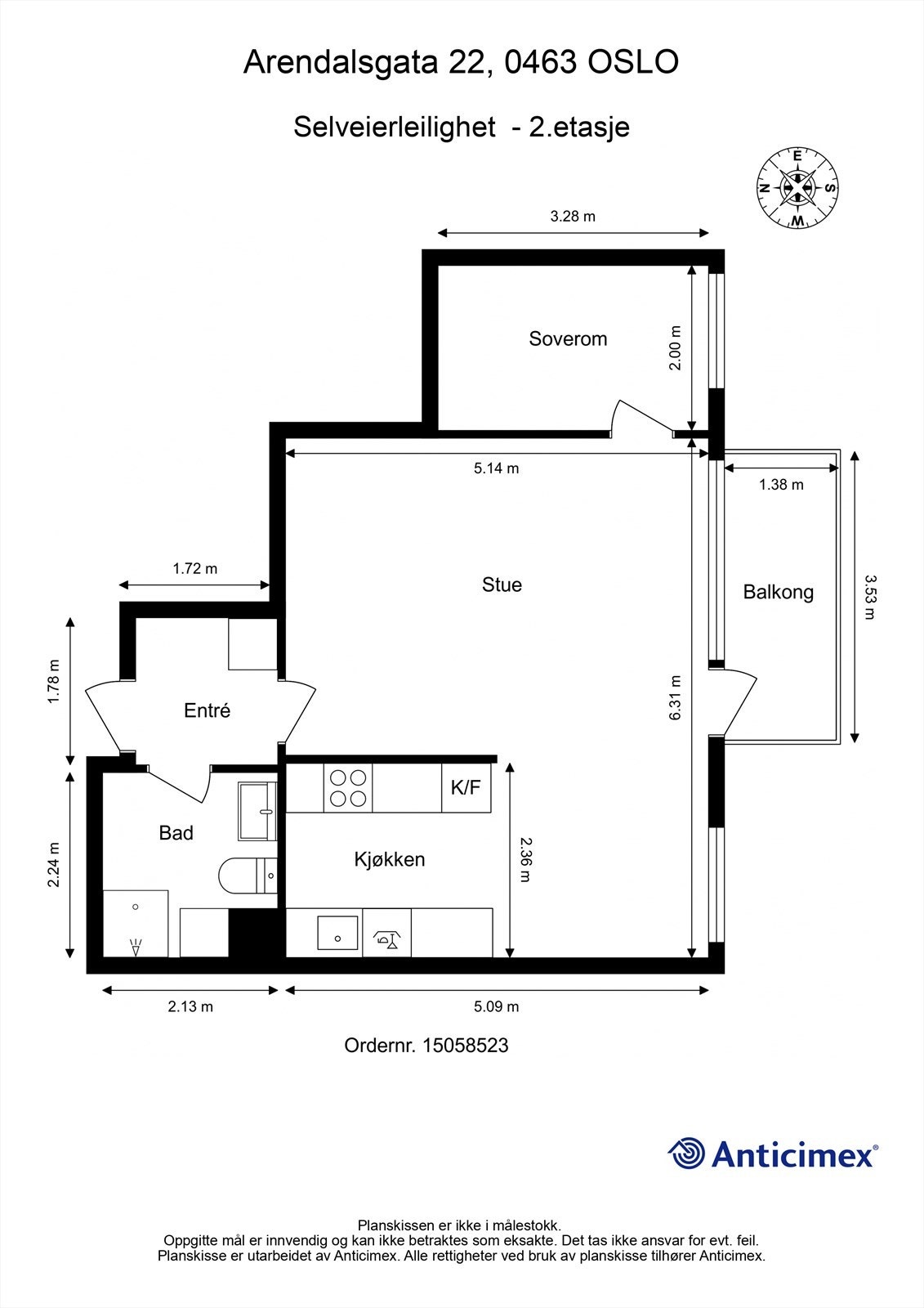 Plantegning 2. etasje. Med leiligheten følger i tillegg en garasjeplass og en loftsbod Galleribilde