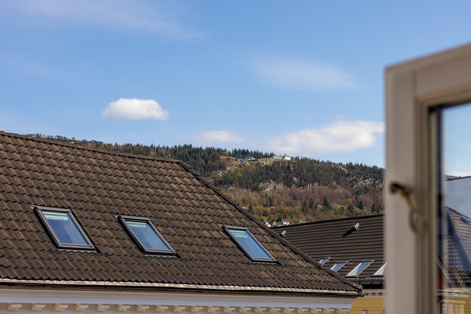 Fra stuen er det en upåklagelig utsikt mot Fløyen, samt nærområdet. Galleribilde