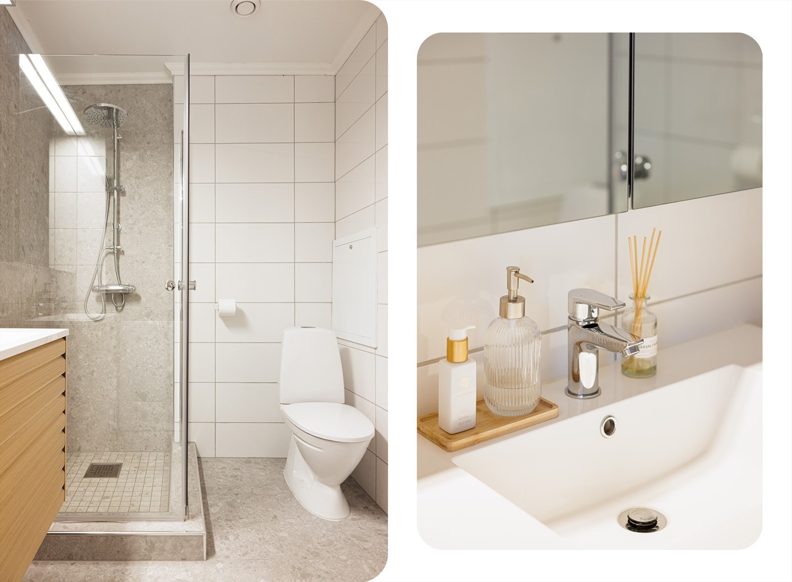 Det er varmekabler i gulv, rør-i-rørsystem og opplegg til vaskemaskin/tørketrommel. Galleribilde