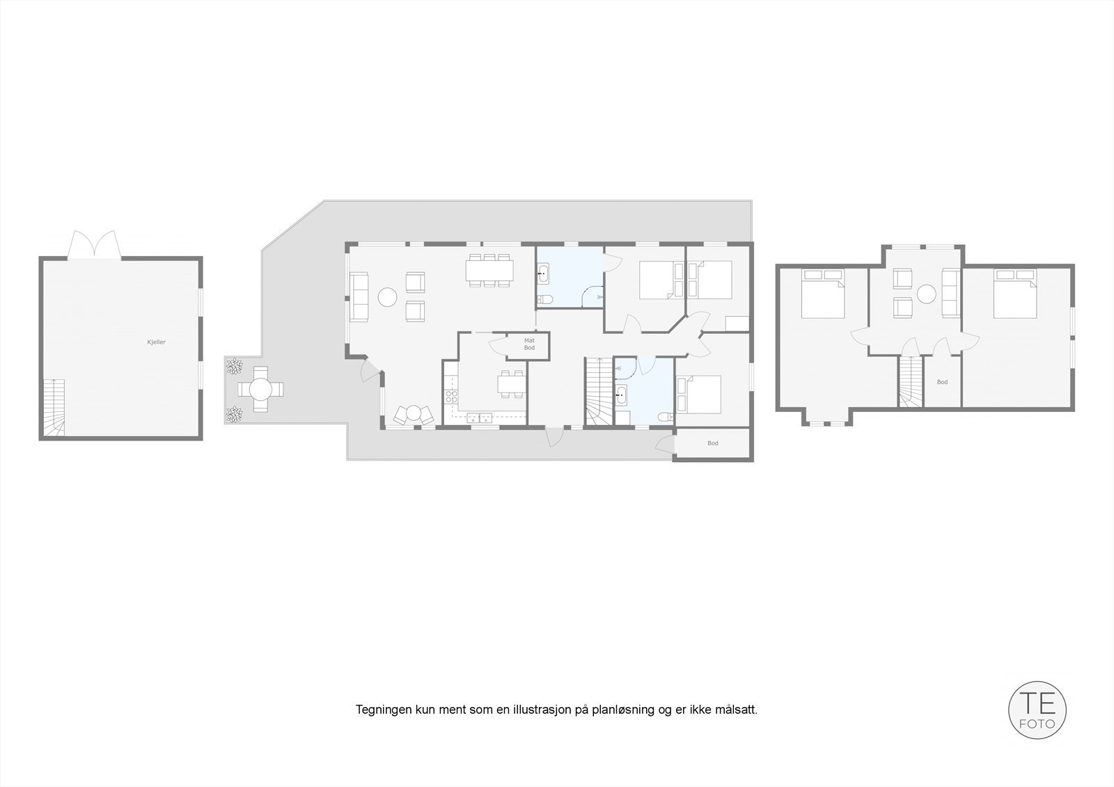 Plantegning kjeller, 1. og 2. etasje. Galleribilde