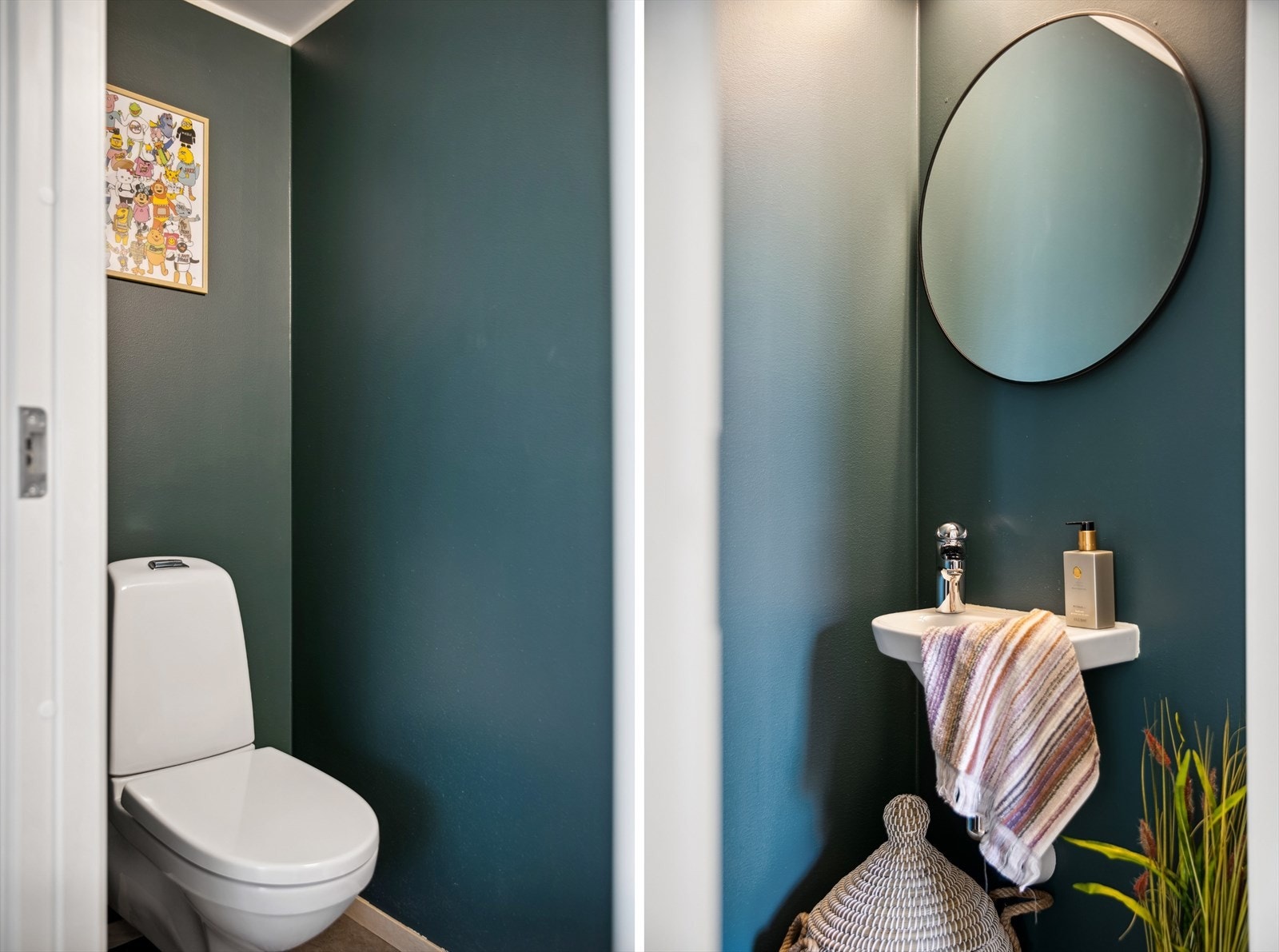 I tilknytning til entréen finner du et praktisk toalettrom, utstyrt med veggmontert klosett og servant. Galleribilde