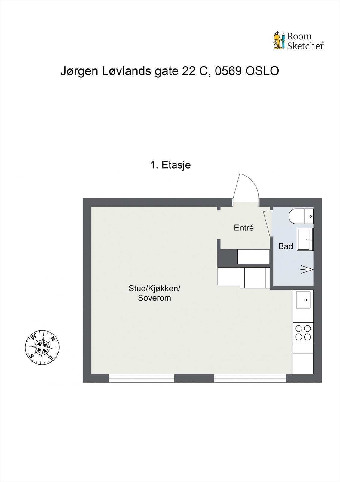 Planskisse - I tillegg er det to boder fordelt på loftet og i kjelleren. Galleribilde