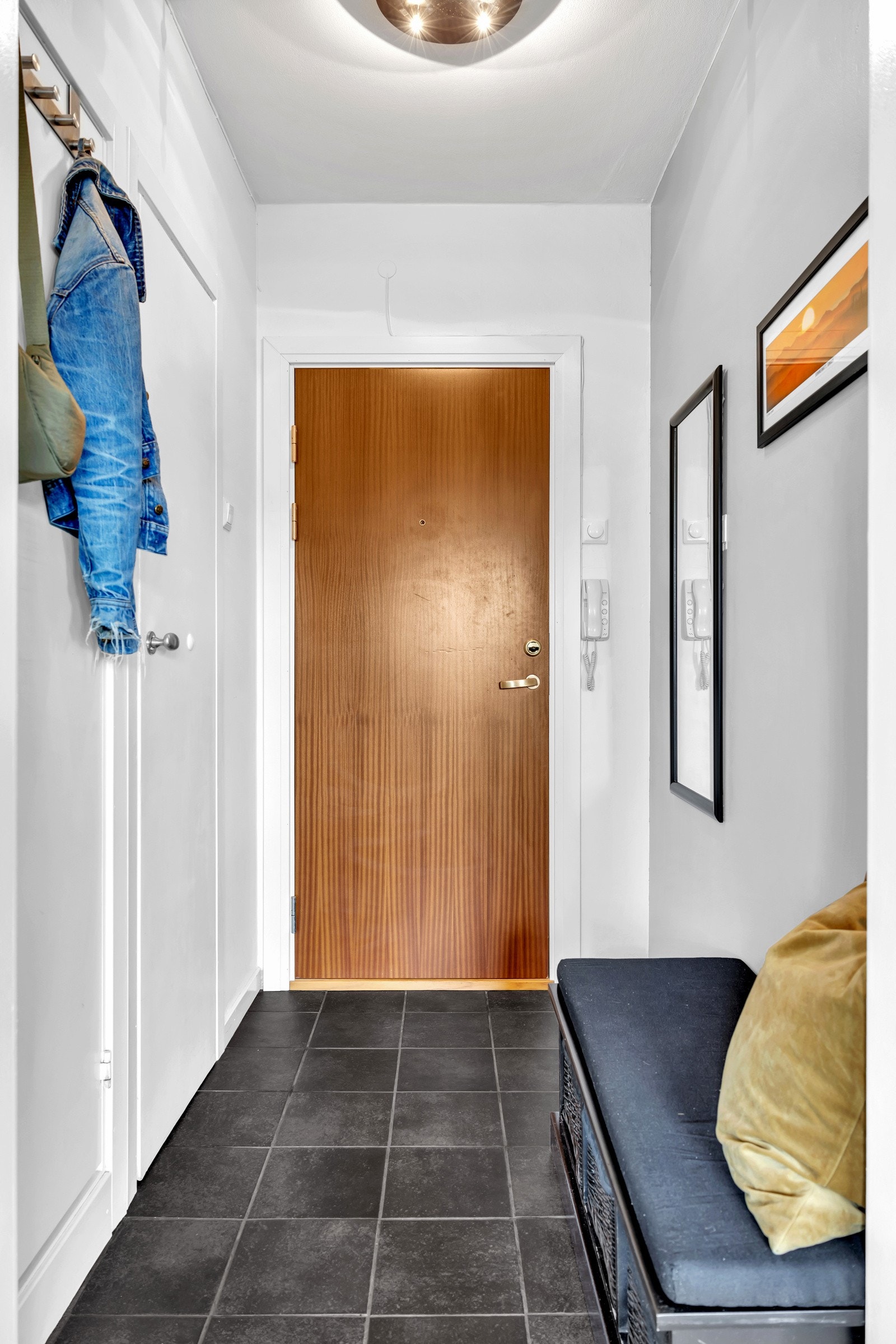 Entré med tilgang til eget kott som praktisk kan brukes til støvsuger, vaskebrett, klesoppheng etc. Galleribilde