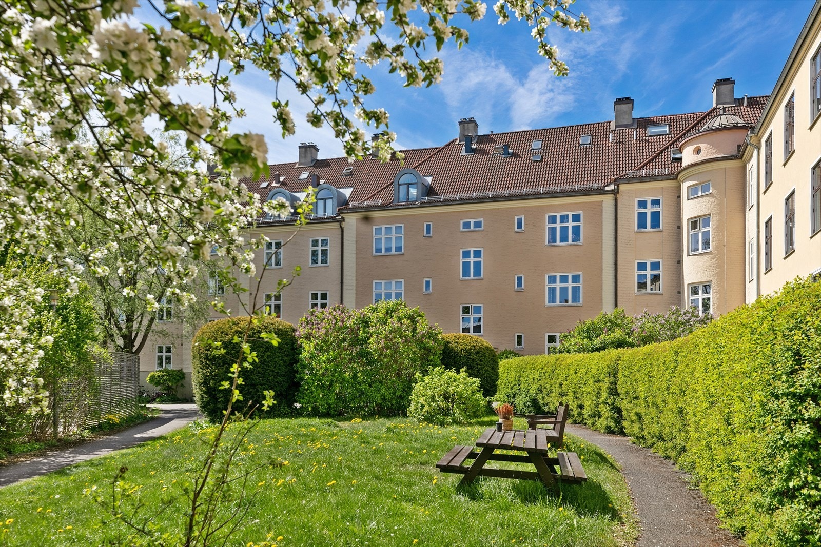 Store og grønne fellesarealer med sittegrupper og sosiale samlingspunkter. Galleribilde