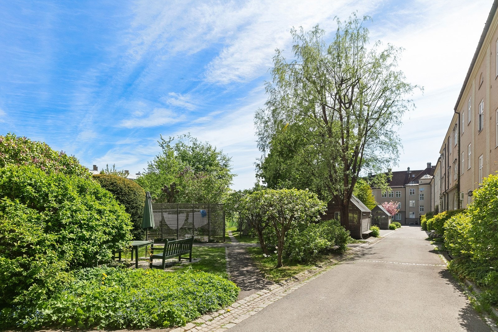 Flere tørke- og sykkelskur i bakgården. Galleribilde