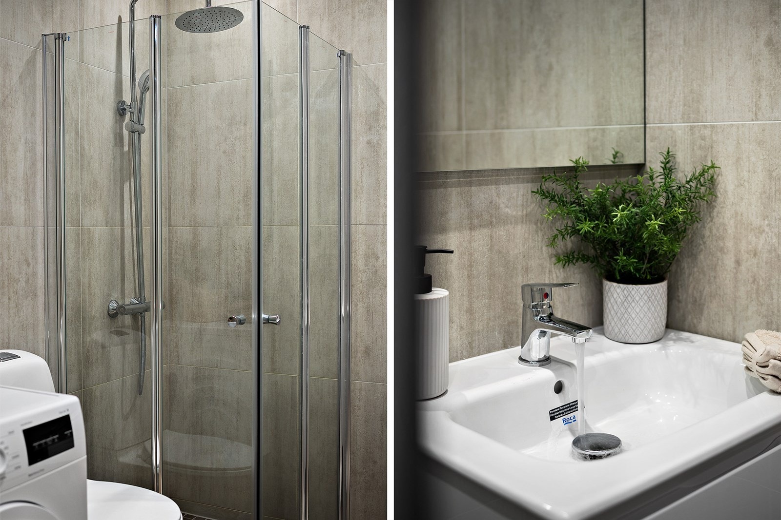 Dusjnisje med dører i glass. Opplegg for vaskemaskin Galleribilde