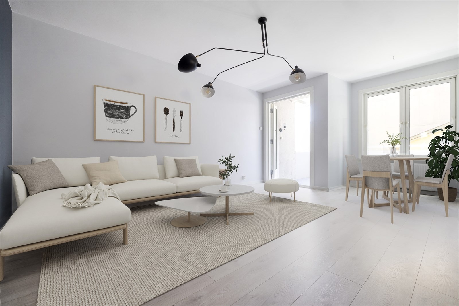 Stuen har to store vindusflater som gir godt med naturlig lys Galleribilde