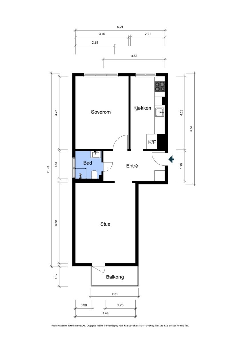 Planløsning. Boligen ligger i byggets 2. etasje. Galleribilde