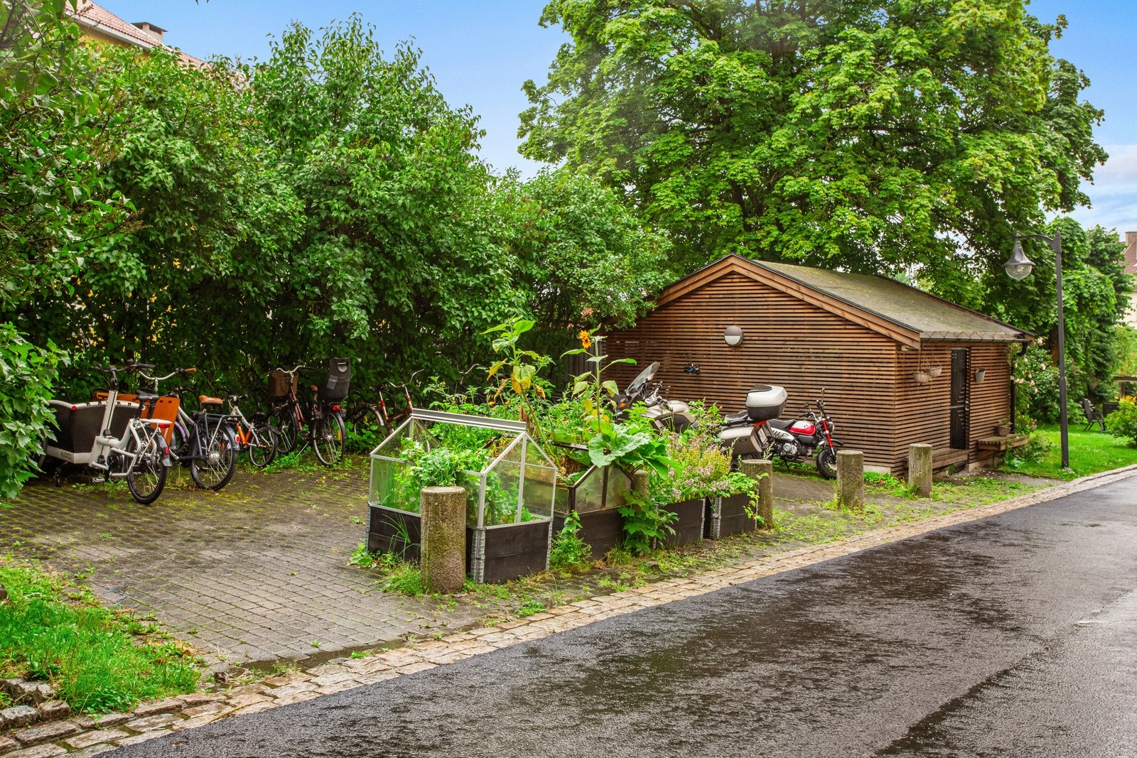 Bakhagen er pent opparbeidet med diverse beplantning. Galleribilde