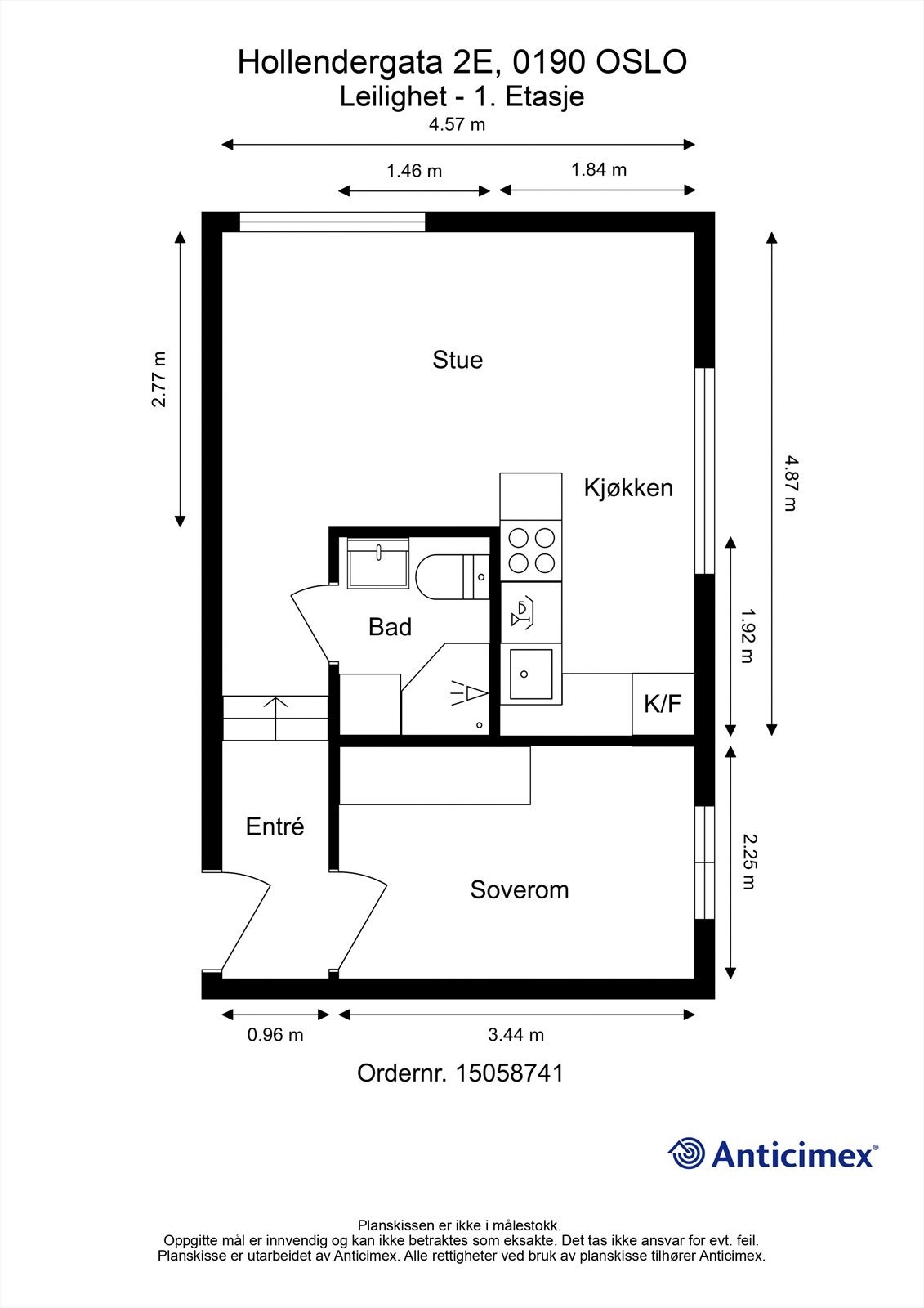 Plantegning 1. etasje. Boligen disponerer en kjellerbod på 7 kvm. Galleribilde
