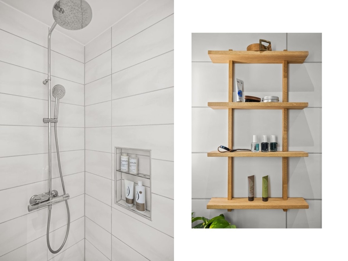 Egen veggnisje i dusjsone og ved servanten. Galleribilde