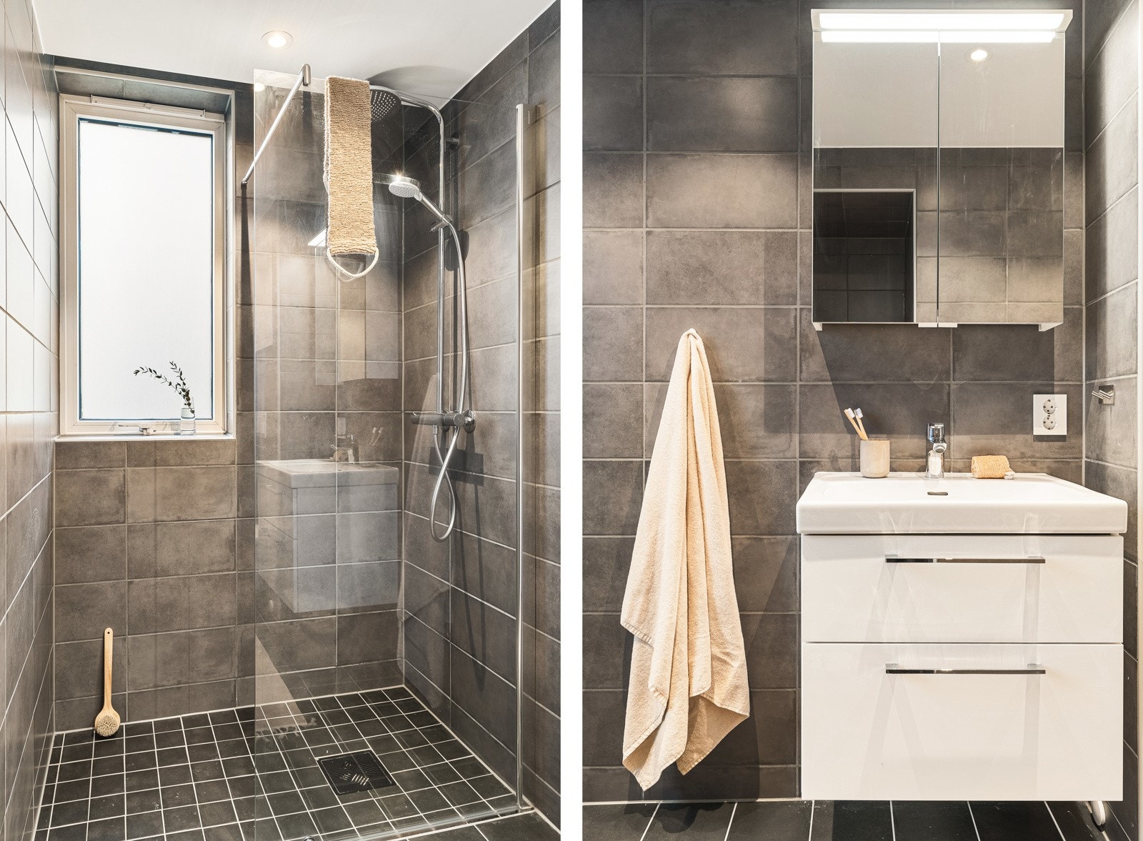 Badet er målt til 5 kvm, og har god plass til vaskemaskin og tørketrommel. Galleribilde