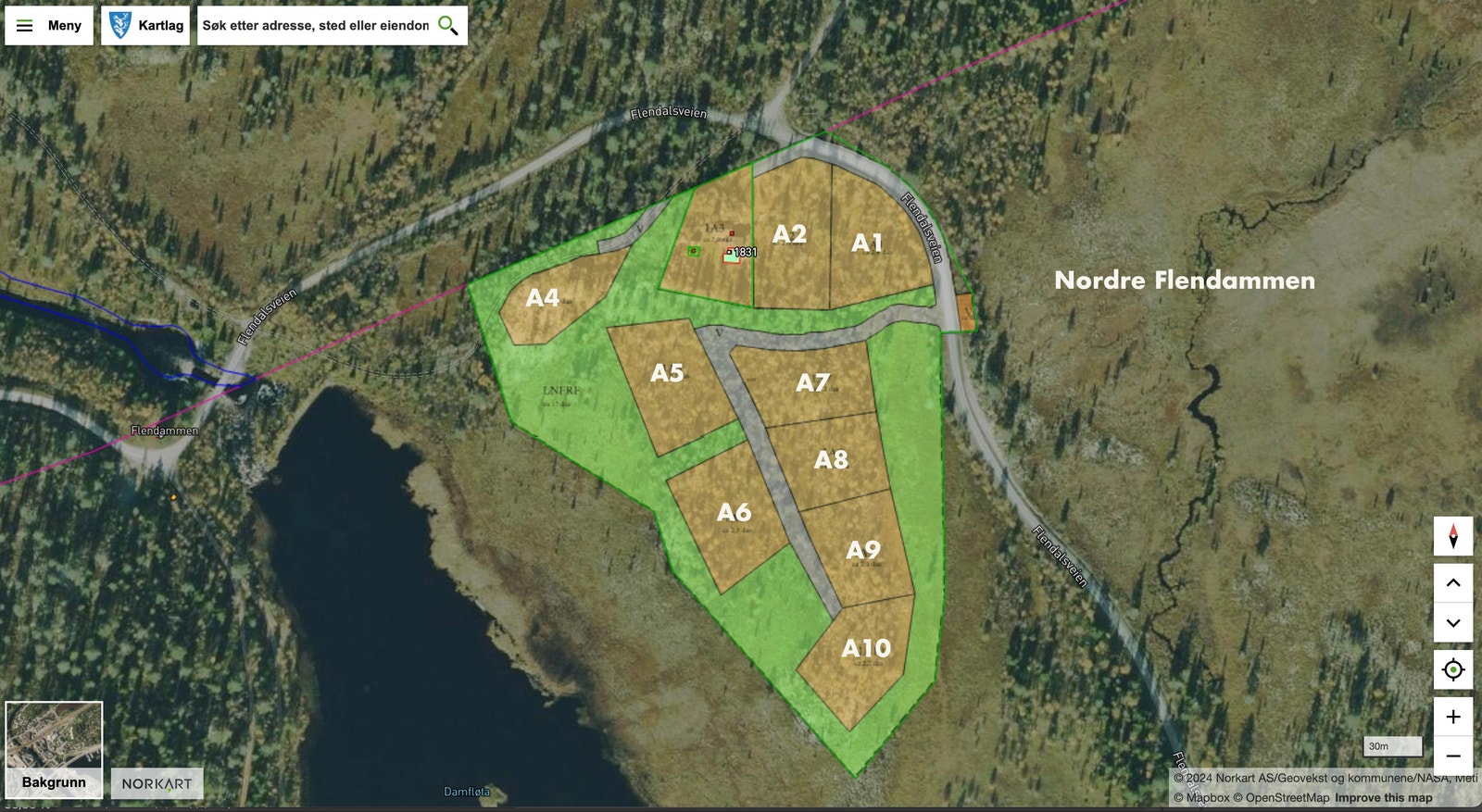 Nordre Flendammen hyttefelt består av totalt 10 tomter Galleribilde