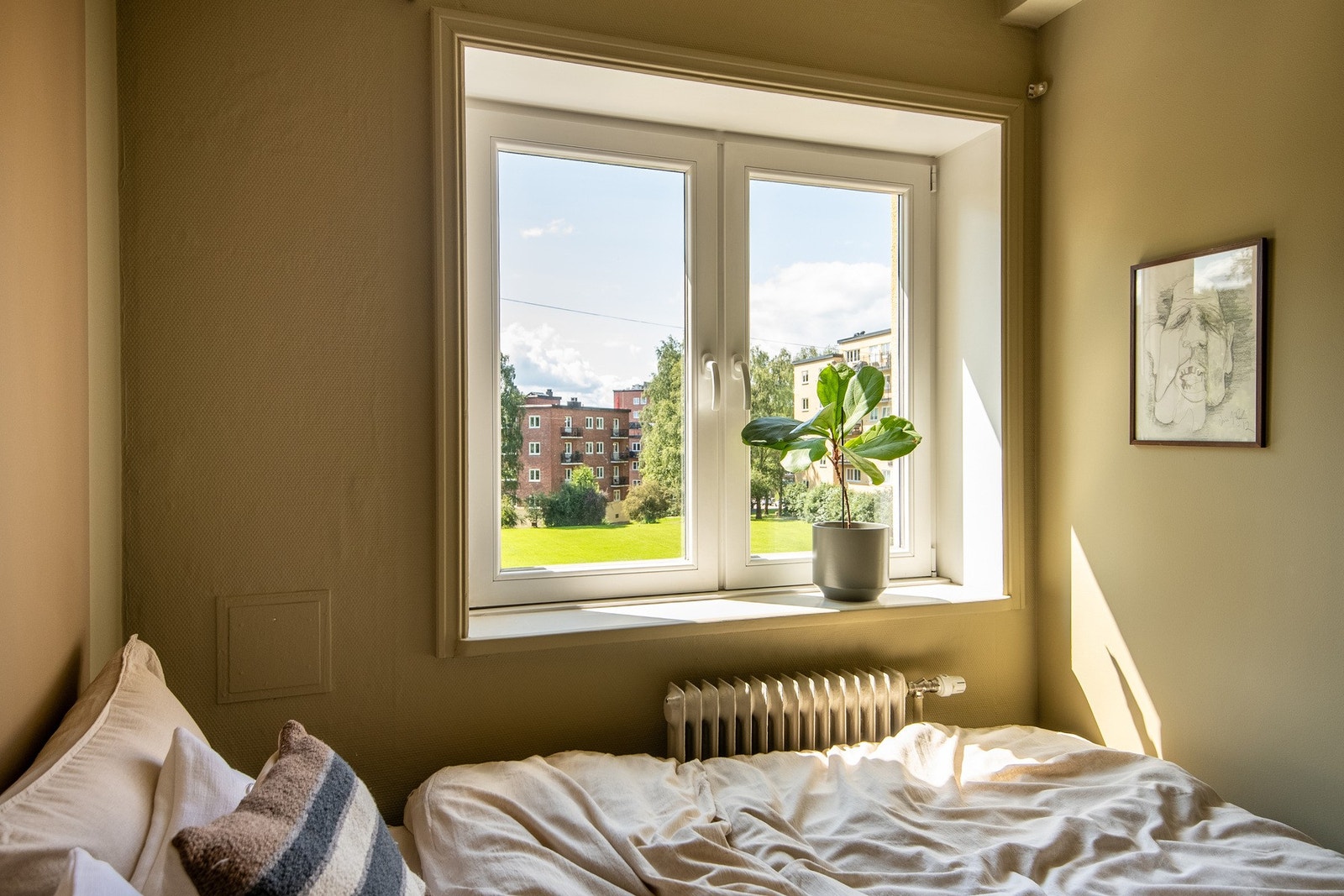 Det store vinduet gir godt med lys til rommet. Galleribilde