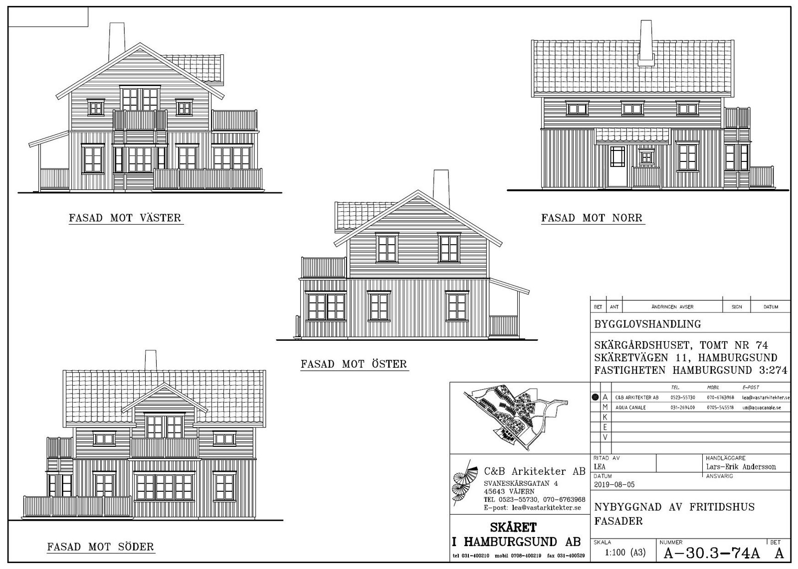 Tegning fasade Skärgårdshus Galleribilde
