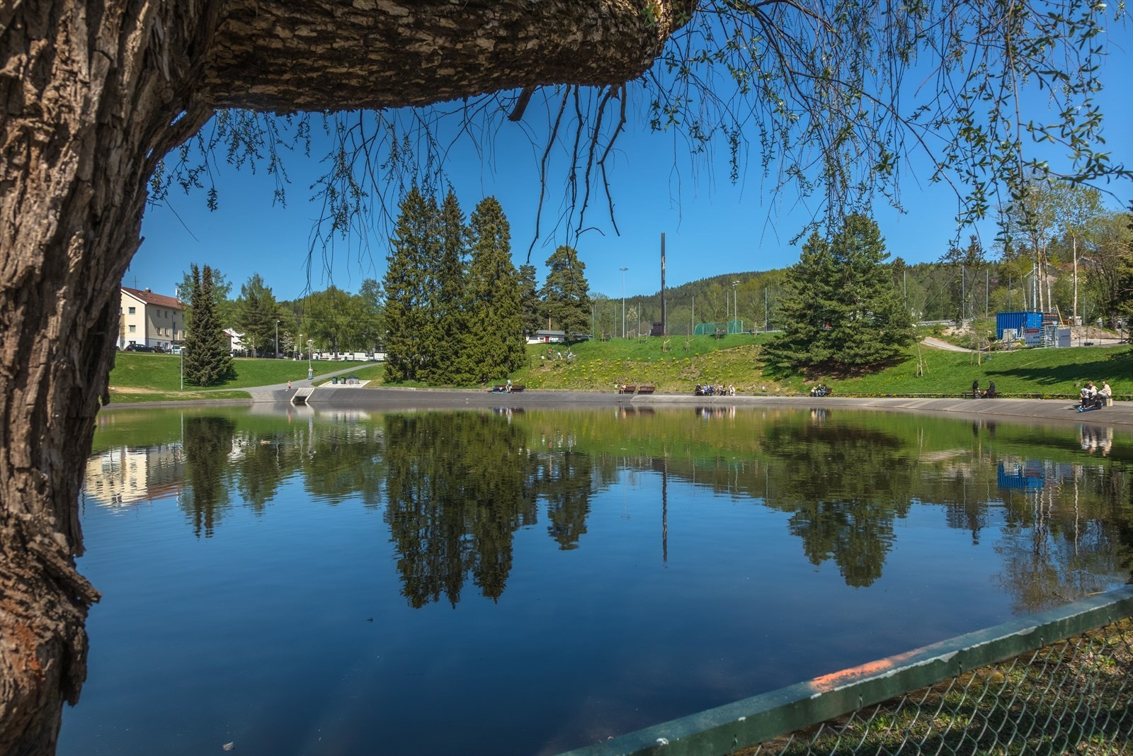 Nærliggende park med idyllisk vannspeil. Galleribilde