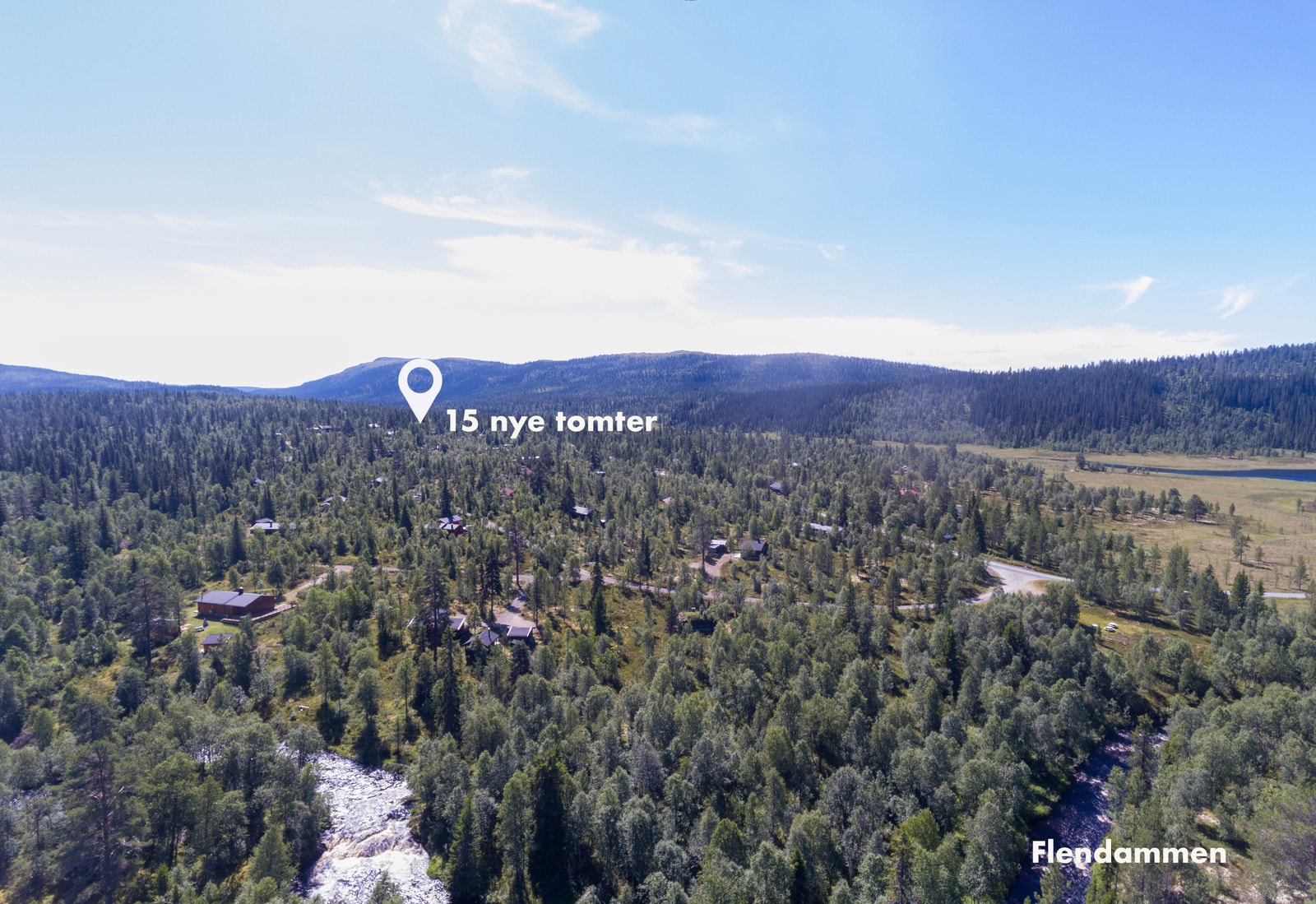 Mot sør og etablert del av Flendammen hyttefelt Galleribilde