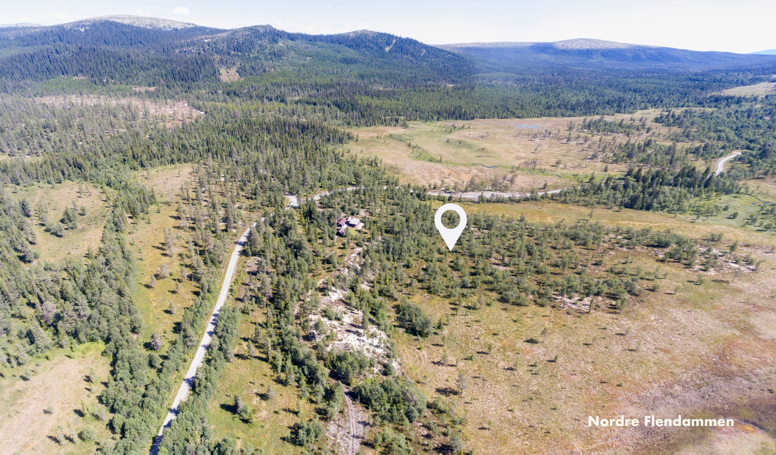 Tomtene er plassert i to rekker langs Flendammen Galleribilde