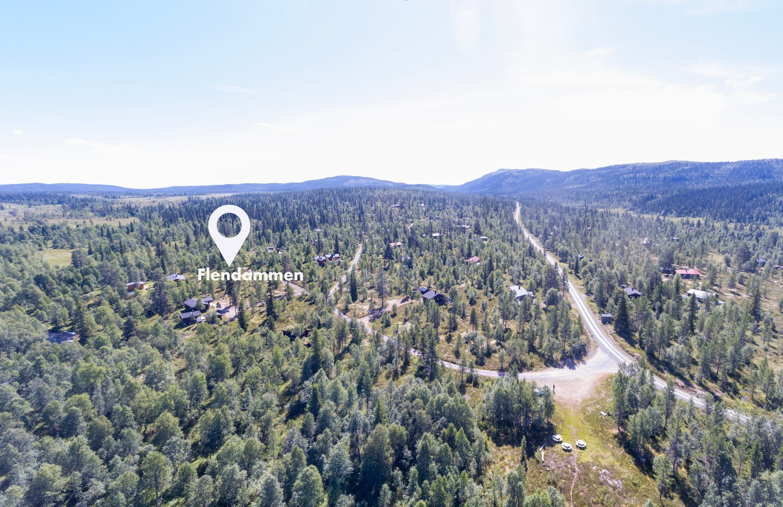 Her ser vi mot sør og etablert del av Flendammen hyttefelt Galleribilde